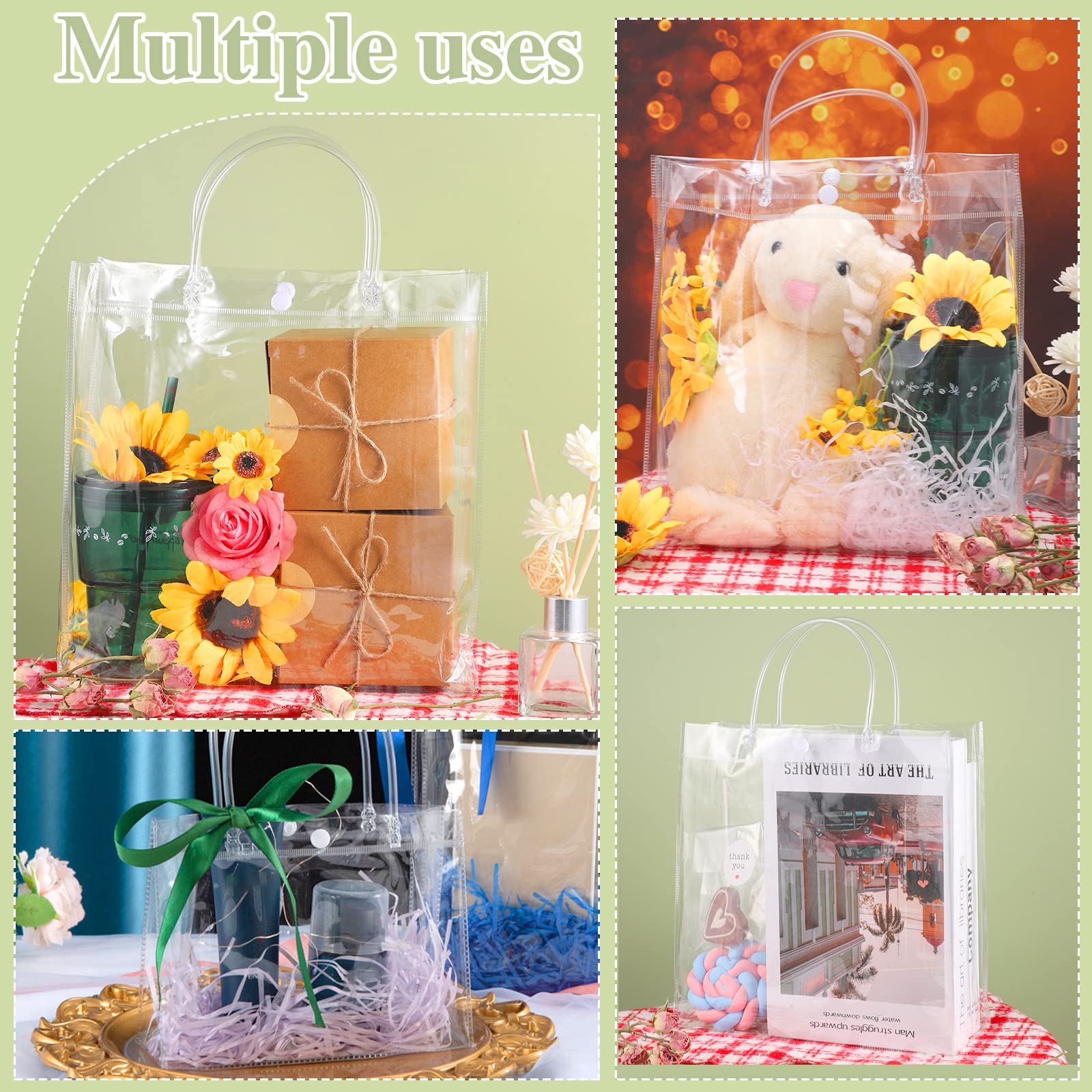 20 Pack Clear Reusable Plastic Gift Bags with Handles - 9.8x9.8x3.5 Inch Small Tote Bags for Wedding Favors, Baby Shower, Party Gifts & Retail Merchandise - Perfect for Gift Wrapping, Shopping & Special Occasions