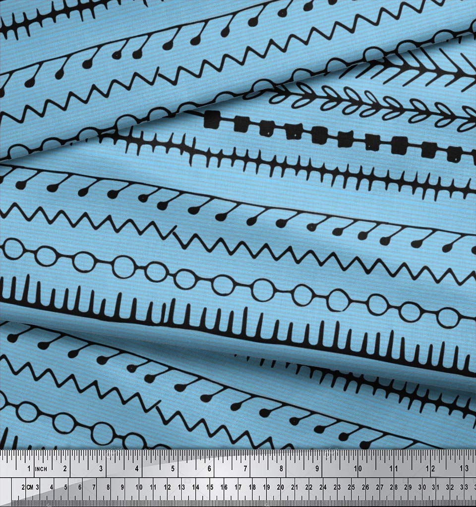 Soimoi Moss Georgette Blue Fabric by The Yard - 42 Inch Wide Aztec Geometric Printed Fabric for Dresses, Curtains & Home Decor | Tribal Contemporary Fashion Material for DIY Sewing Projects
