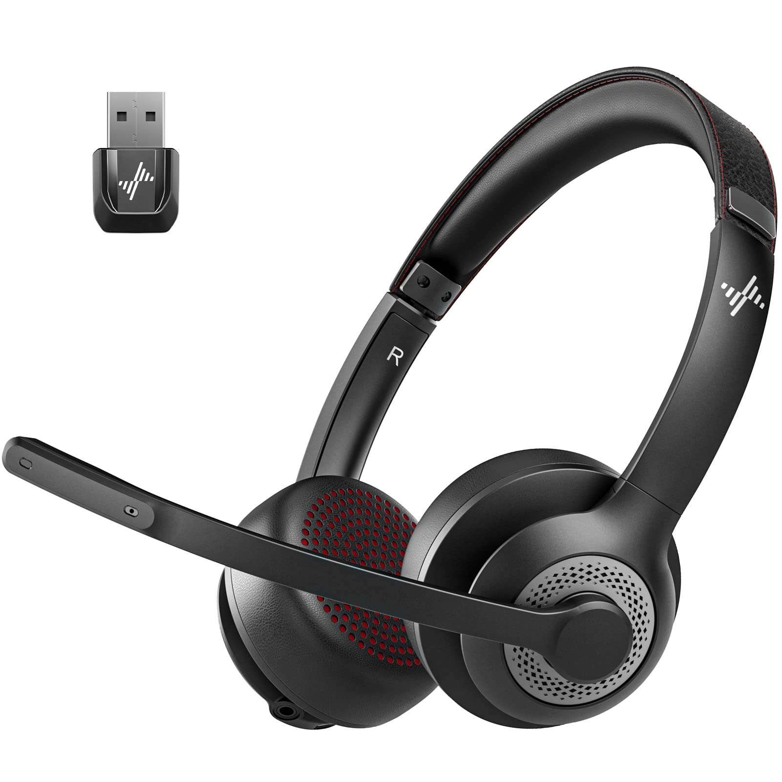AI Noise Cancelling Wireless Bluetooth Headset V5.2 with USB Dongle & Mic Mute - Compatible with Computer, Laptop, PC, iPhone, Android, Cell Phones & Zoom Calls | Perfect for Home Office, Online Meetings, Gaming & Remote Work
