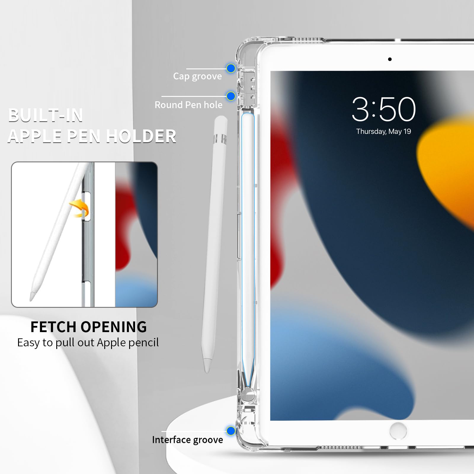 Premium Slim Trifold Smart Case for iPad Air 3rd Gen (2019) & iPad Pro 10.5 (2017) - Frosted Translucent TPU Back Cover with Apple Pencil Holder | Auto Sleep/Wake Function | Light Gray & White | Perfect for Work, School & Travel Protection