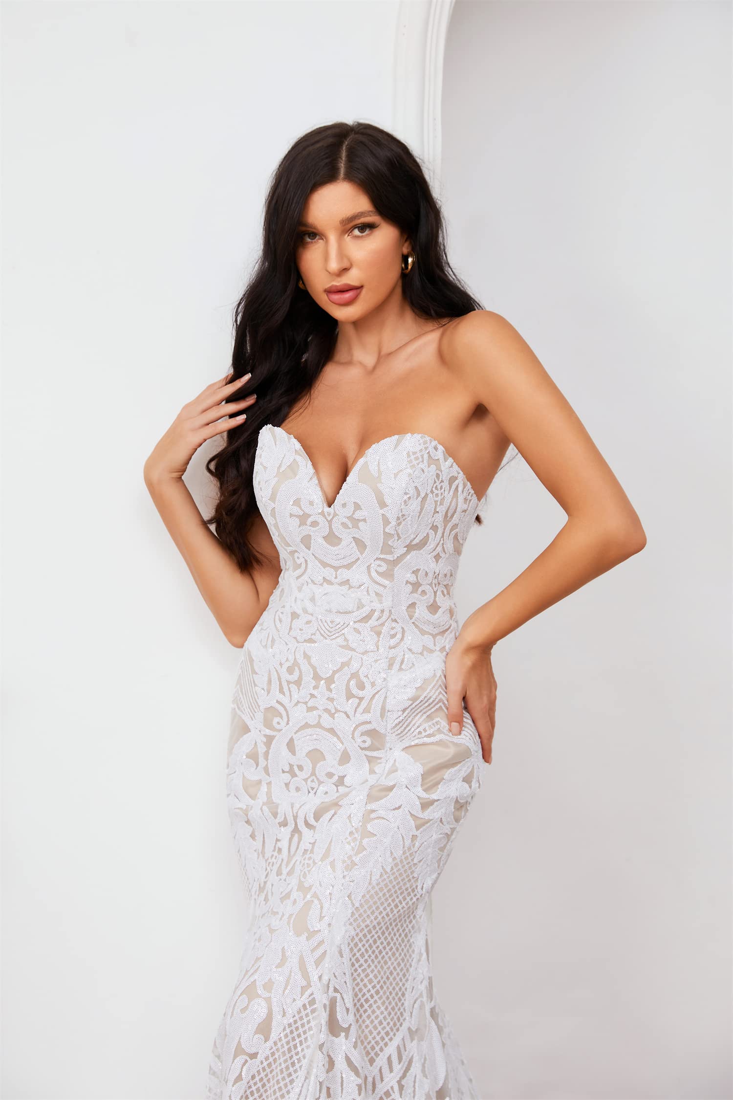 Elegant Strapless Sweetheart Neckline Sequin Mermaid Evening Dress for Weddings, Prom & Special Occasions | Ruolai Women's Formal Gown