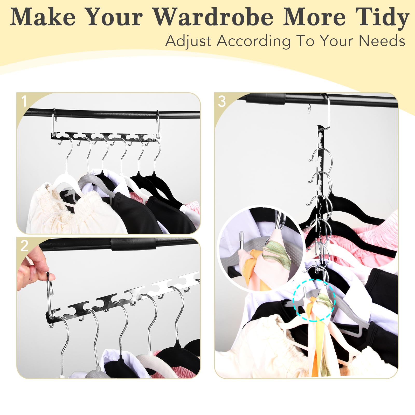12 Pack Space Saving Metal Magic Hangers - Stainless Steel Closet Organizer for College Dorm, Home & Travel | Heavy Duty Clothes Hanger for Wardrobe Organization & Small Spaces