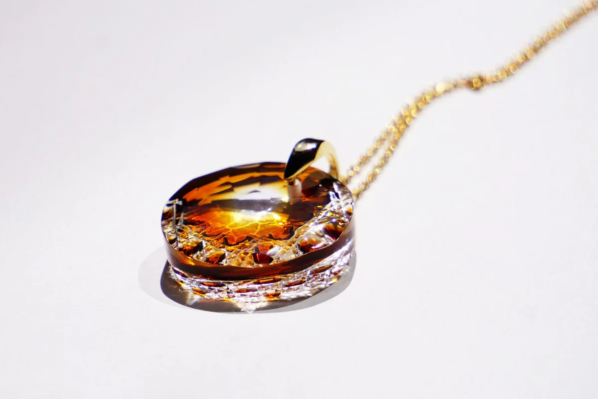 Kiriko Glass Pendant Necklace - Handcrafted Japanese Amber Jewelry for Women, Elegant Gift for Birthday & Anniversary | Perfect for Casual Wear, Date Nights & Special Occasions