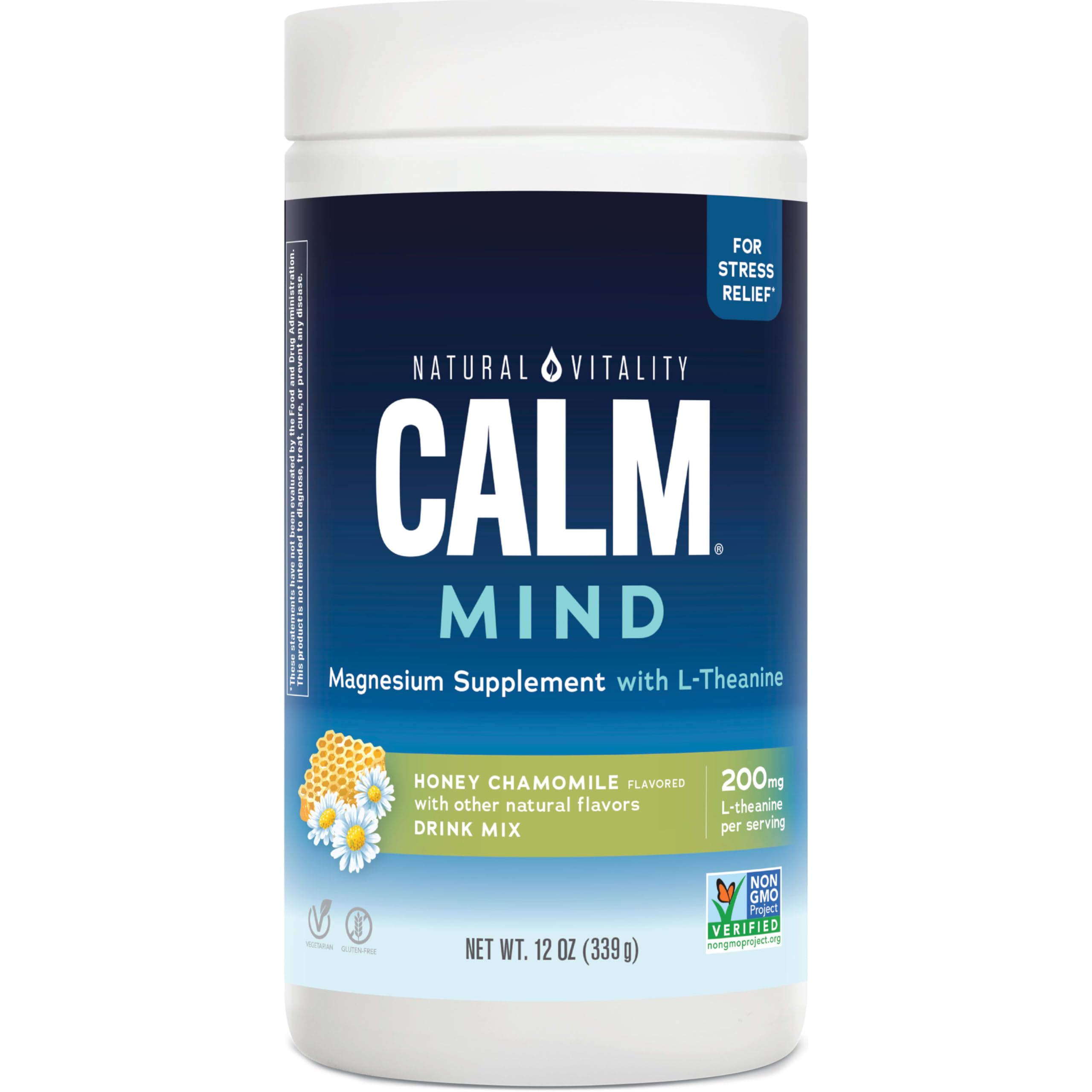Natural Vitality Calm Mind Magnesium Citrate + L-Theanine Powder - Stress Relief Supplement for Relaxation & Sleep Support, Gluten Free & Vegetarian, Honey Chamomile Flavor, 12 oz - Perfect for Daily Stress Management & Nighttime Relaxation