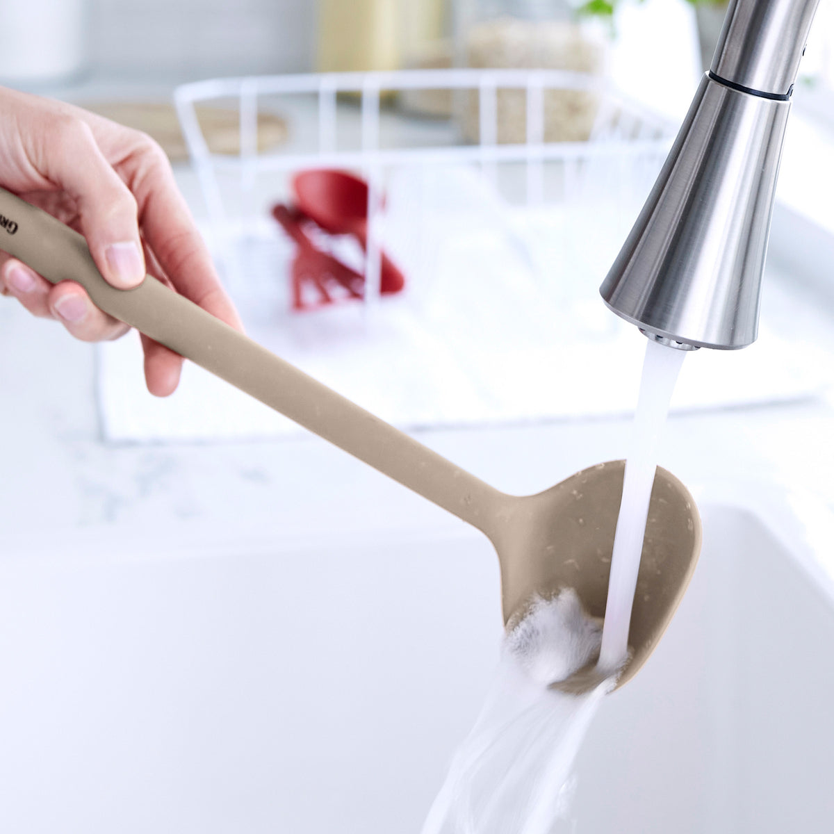 Premium Platinum Silicone Ladle - Heat-Resistant & Non-Stick Cooking Spoon - Perfect for Soups, Sauces & Baking - Taupe Color - Ideal for Kitchen & Outdoor Cooking