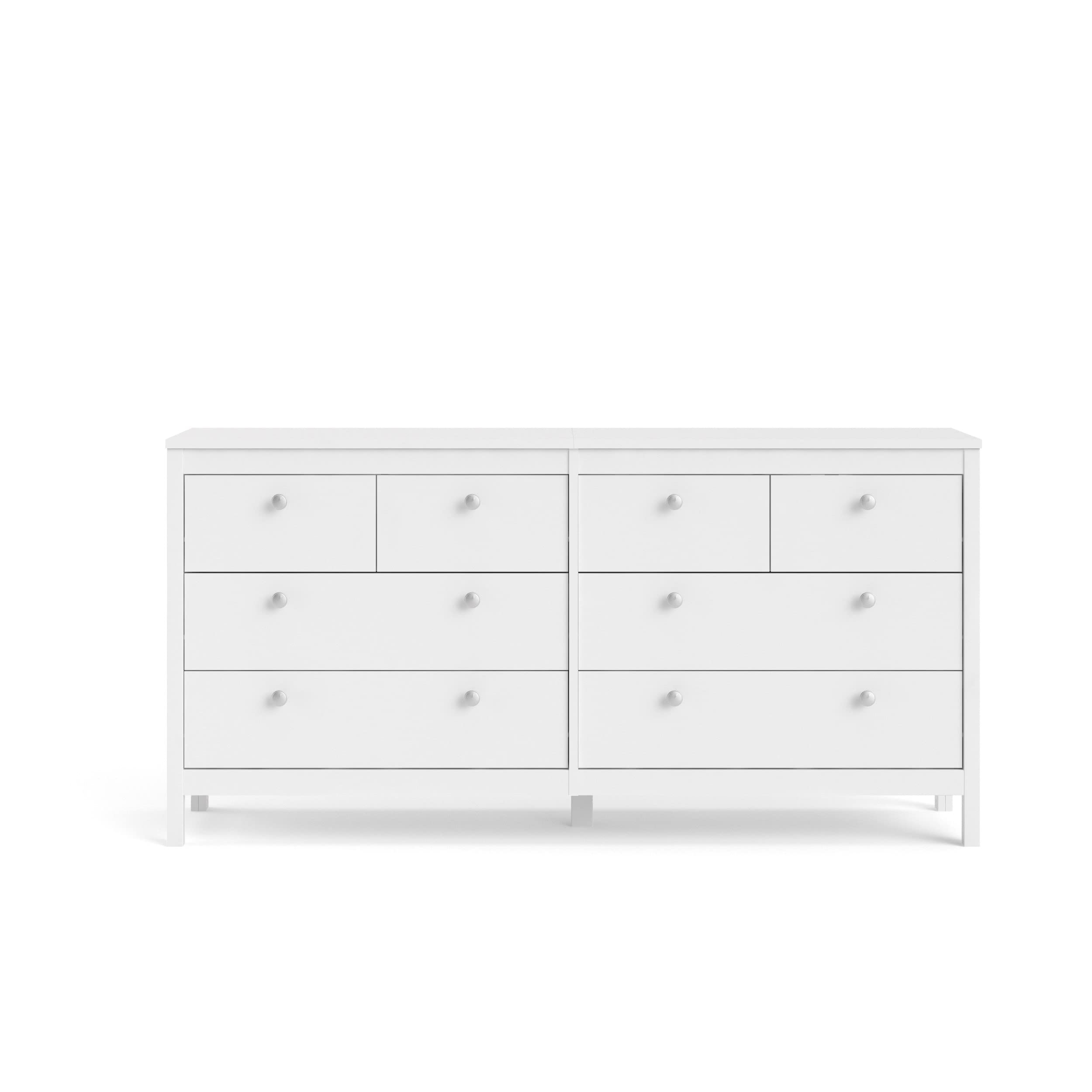 Tvilum 8-Drawer Double Dresser in White - Modern Bedroom Storage Solution for Clothes, Linens & Accessories