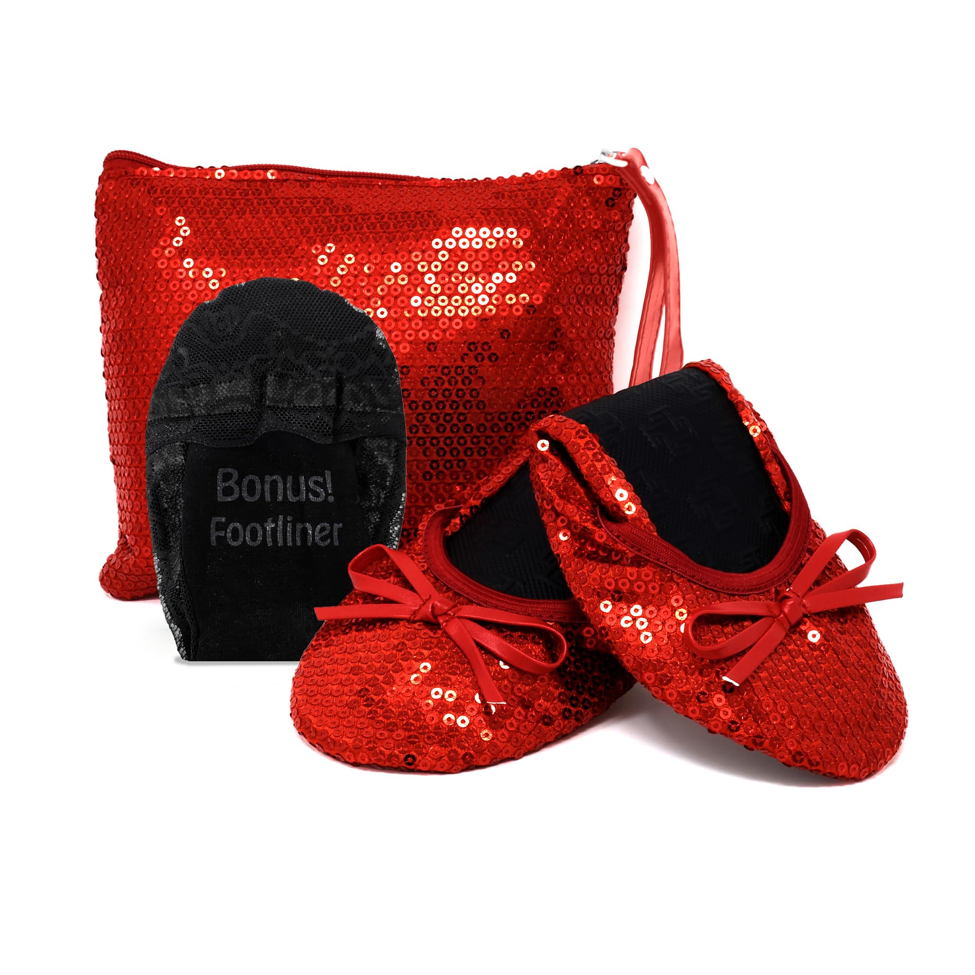 Silky Toes Women's Foldable Sequin Ballet Flats - Roll Up Dressy Slipper Shoes with Matching Carrying Pouch | Perfect for Parties, Weddings & Travel