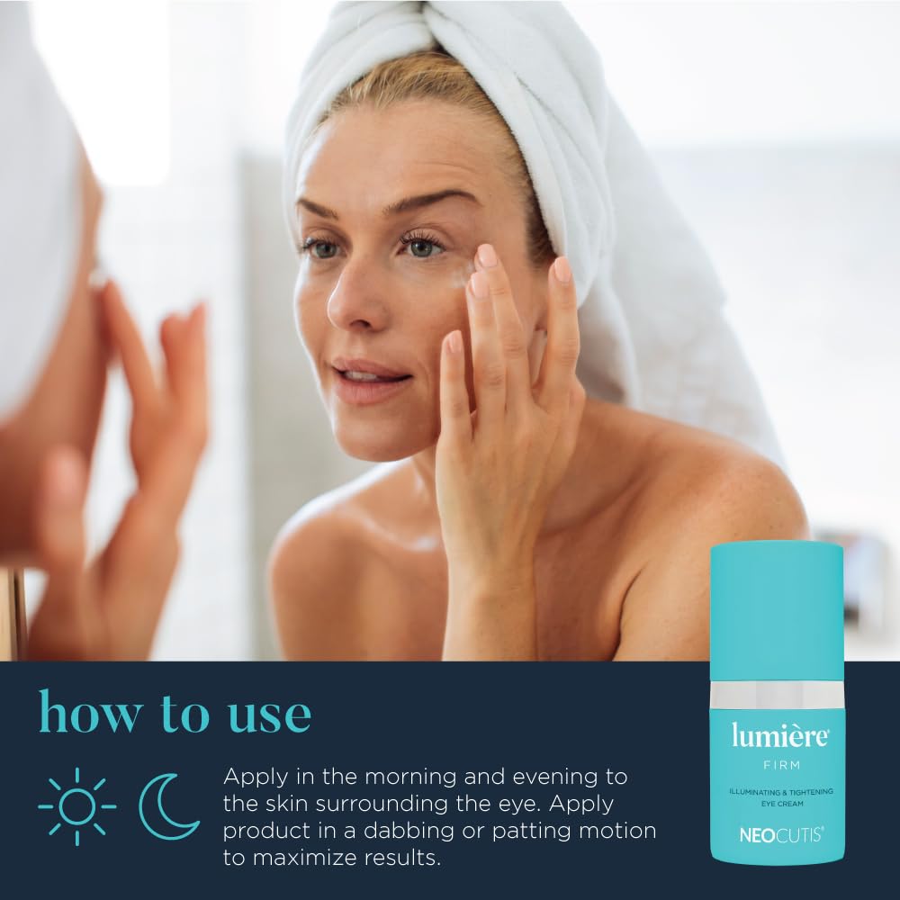 Neocutis Lumiere Firm Anti-Aging Eye Cream - Brightens Dark Circles, Reduces Puffiness & Wrinkles - Hydrating & Soothing Formula - Travel Size 15ml/0.5oz - Perfect for Night Routine, Morning Refresh & On-The-Go Skincare