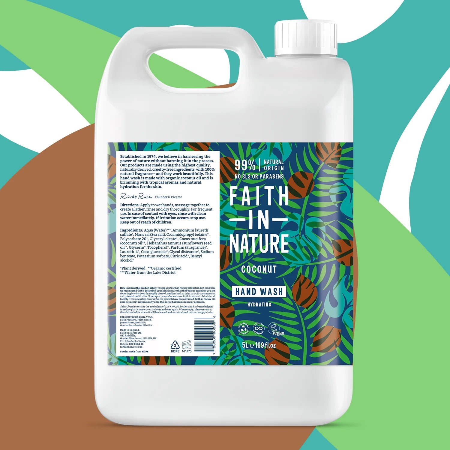 Faith In Nature Coconut Hand Wash Refill 5L - Natural & Vegan Hand Soap for Home, Kitchen & Bathroom - Gentle Moisturizing Liquid Soap with Coconut Oil - Perfect for Daily Hand Washing & Hygiene
