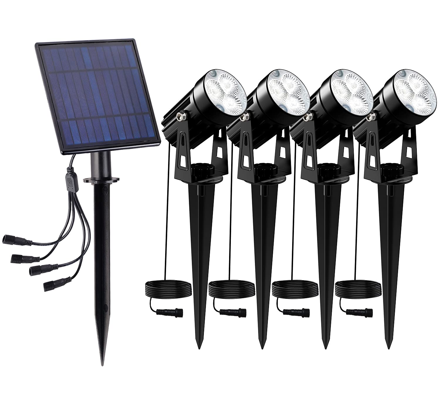 T-SUN Solar Powered Outdoor Landscape Spotlights - IP65 Waterproof Garden Lights with Auto On/Off - 6000K Cool White for Lawn, Patio, Pool Area & Yard Decor (4 in 1 Pack) - Perfect for Pathway Lighting, Garden Accents & Nighttime Safety
