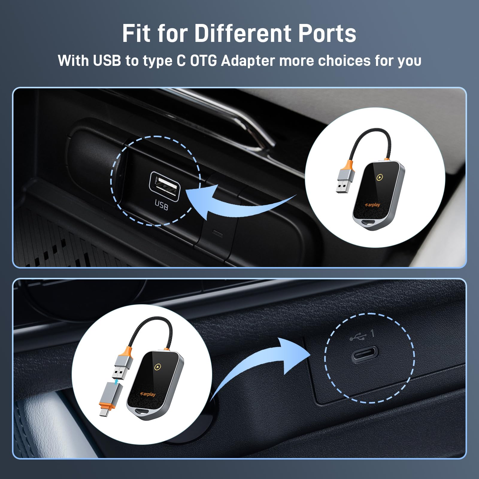 Wireless CarPlay Adapter for iPhone - Bluetooth 5.2 & WiFi 6 - USB Type A & Type C Compatible - Convert Wired CarPlay to Wireless - Perfect for Commuting, Road Trips & Hands-Free Driving