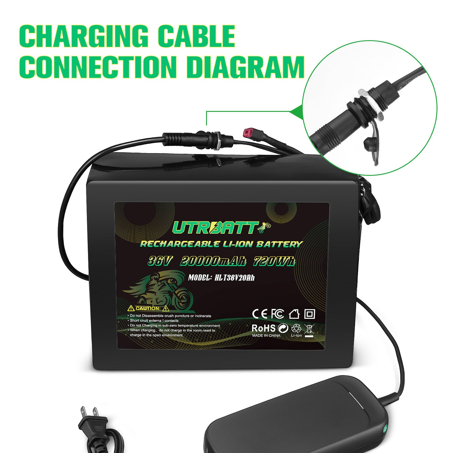 36V 20AH Lithium Ion Battery for Electric Bikes - Includes 42V 2A Fast Charger - Perfect for Commuting, Mountain Biking & Long Distance Rides