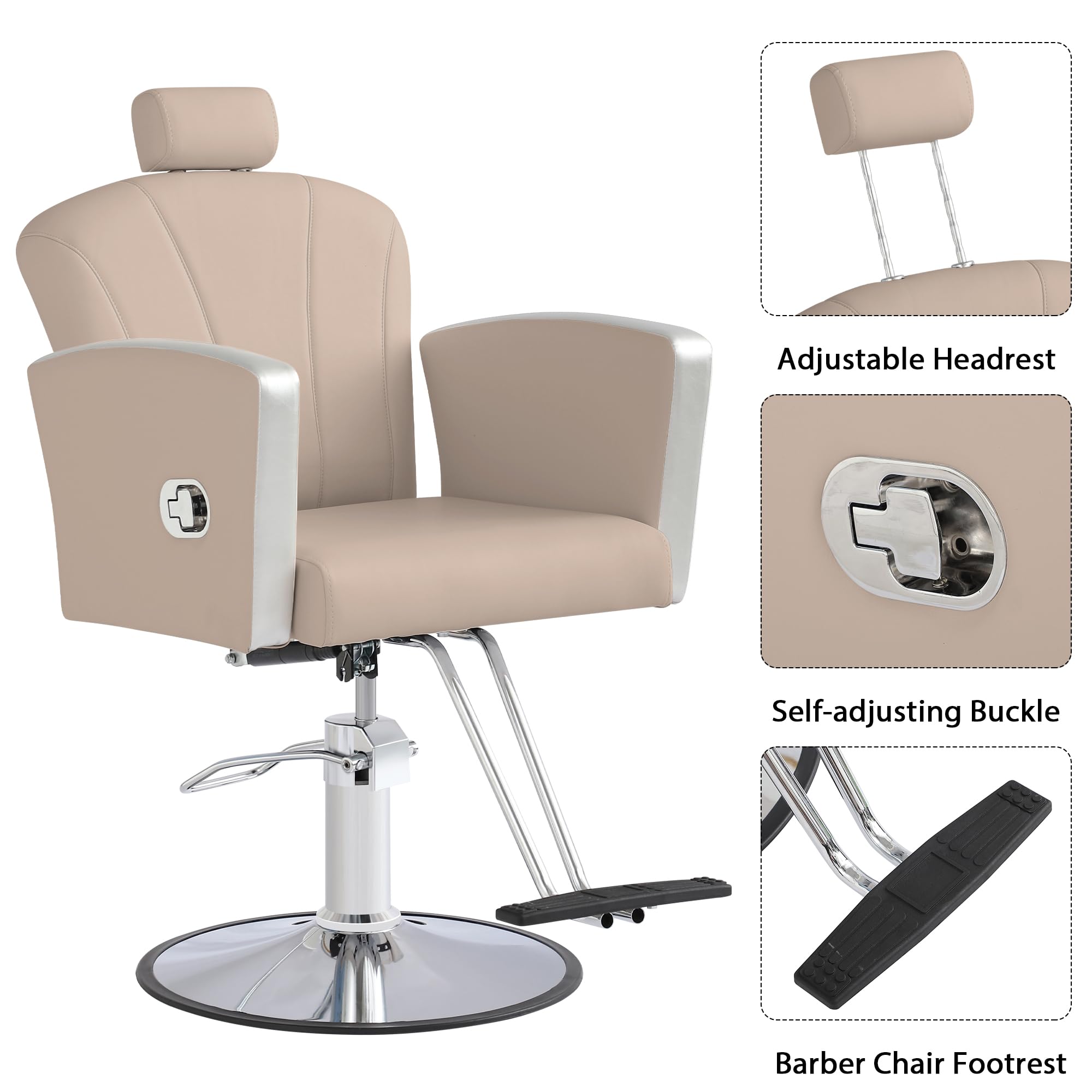 Professional Hydraulic Salon Chair for Hair Stylists - 360° Swivel & Height Adjustable Barber Styling Chair with Reclining Function (Grey) - Perfect for Barbershops, Hair Salons & Home Styling Stations