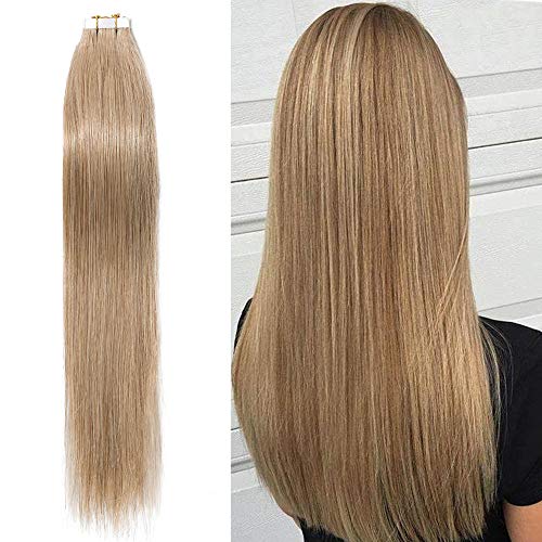 100% Remy Human Hair Tape in Extensions 40pcs 80g - Dark Blonde Balayage 14 Inch #27 | Seamless Skin Weft for Natural Look | Perfect for Daily Wear, Parties & Special Occasions