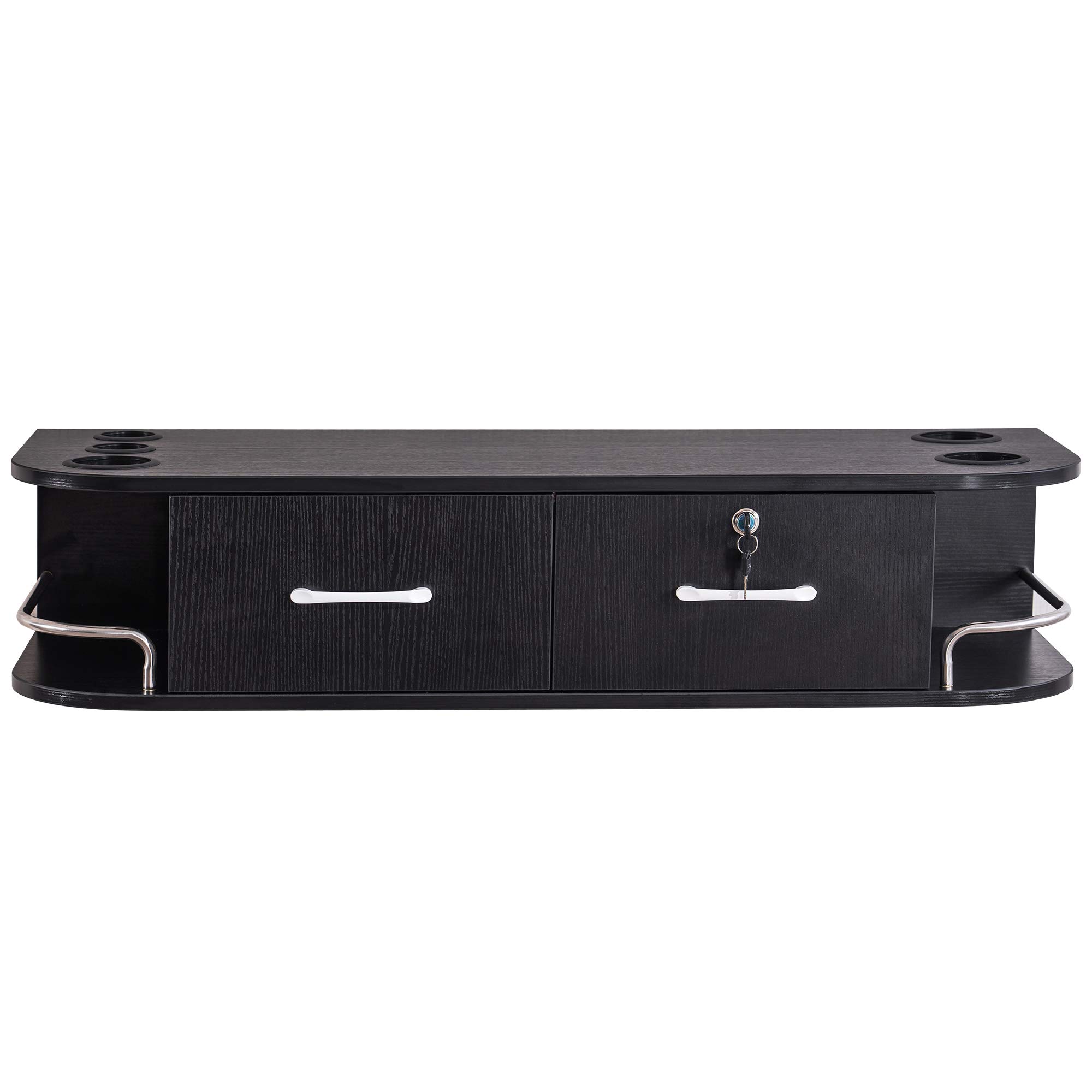 BarberPub Professional Wall Mount Hair Styling Station with Hair Dryer Holders - 2-Drawer Floating Salon Storage Unit for Barbers & Spas (Black) | Perfect for Salon Organization & Stylist Workstations