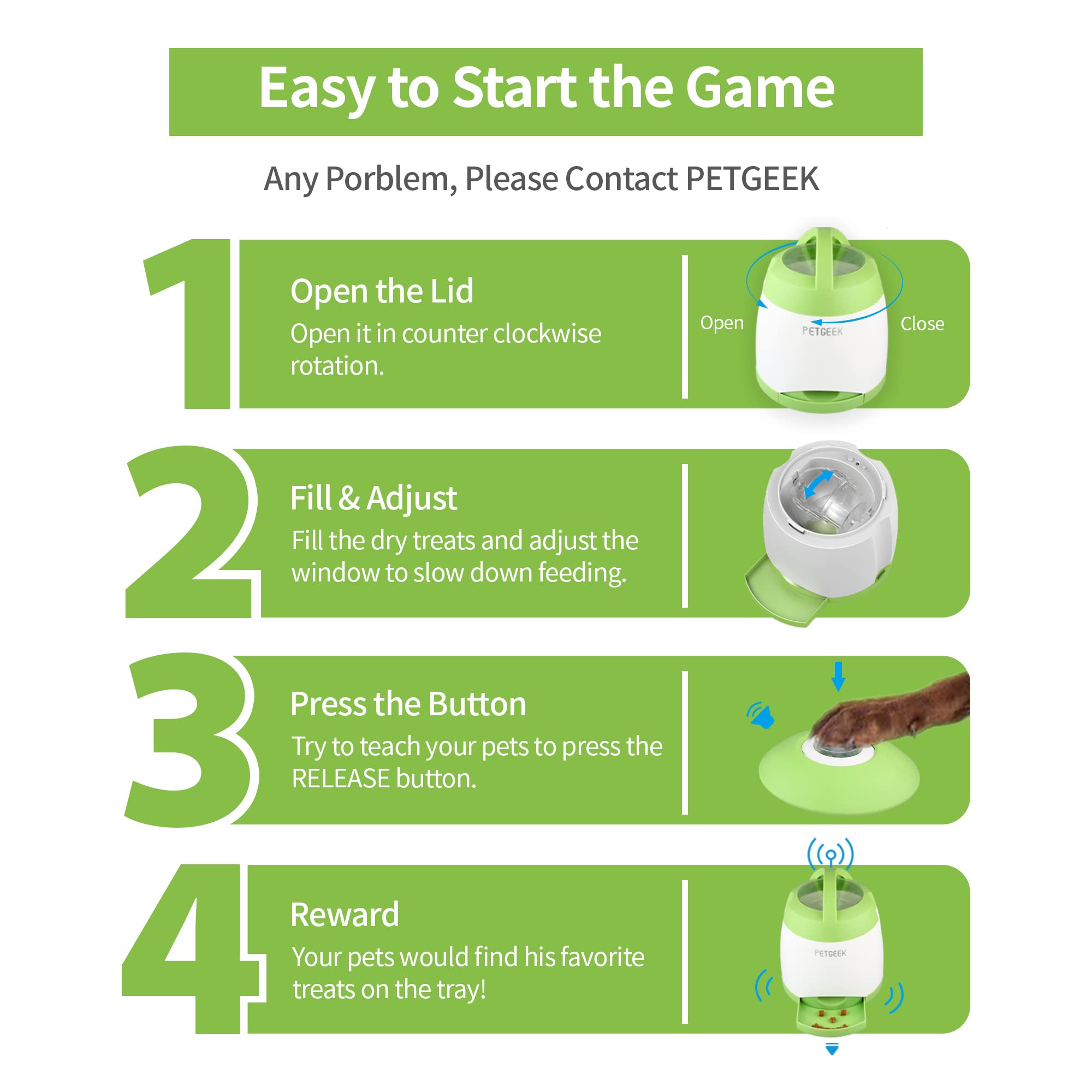 PETGEEK Automatic Dog Treat Dispenser - Interactive IQ Training Toy with Remote Control, Electronic Puzzle Feeder for Dogs, Dual Power Supply (Green) - Perfect for Boredom Relief & Mental Stimulation at Home or Travel