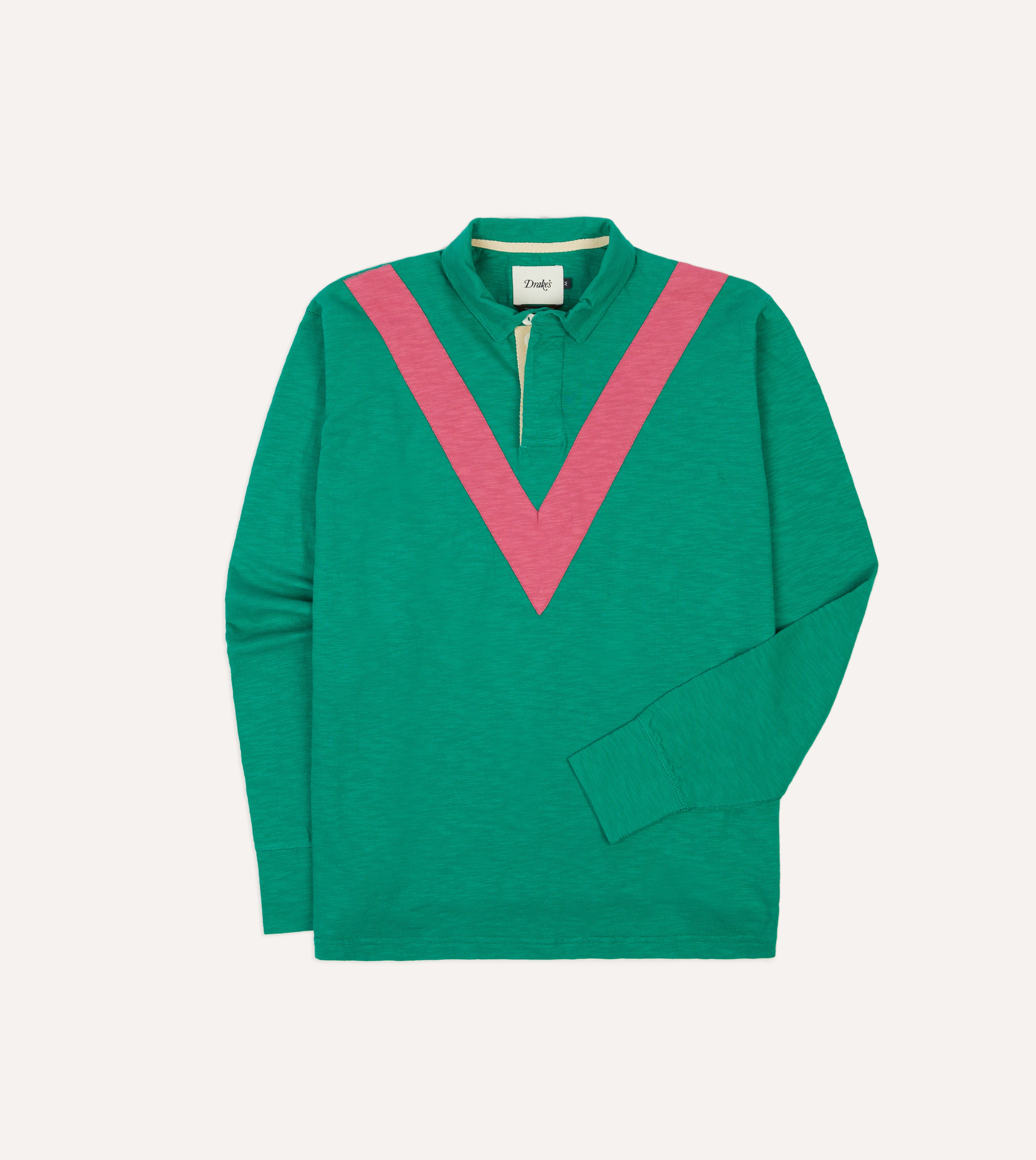 Stylish Green and Pink Chevron Flamé Cotton Rugby Shirt for Men & Women - Trendy Casual Wear for Sports, Outdoors, and Everyday Fashion