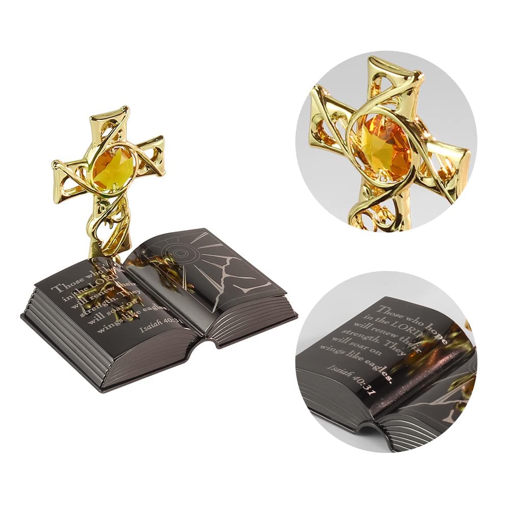 Crystocraft Mini Bible with Austrian Crystals - Elegant Crystal Cross Figurine Decor for Home, Office, Gift for Mother's Day, Birthday, Christmas & First Communion | Perfect for Christian Home Decor, Wedding Favors & Spiritual Gifting
