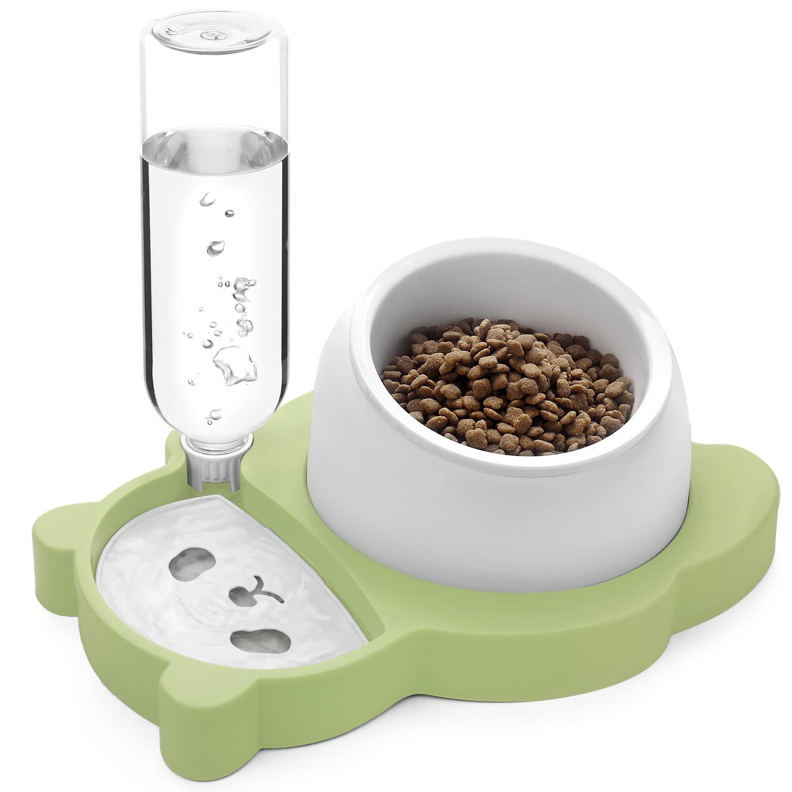 Elevated Cat and Dog Bowls Set - Tilted Ceramic Food & Water Dish with Automatic Dispenser for Small Pets - Perfect for Kittens, Puppies, and Senior Pets at Home