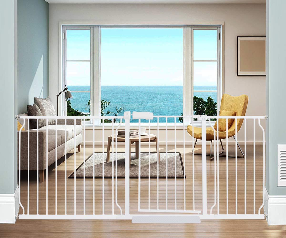 Extra Wide Pressure Mounted Baby Gate - Walk Through Safety Gate for Toddlers, Kids & Pets (71.65-76.38