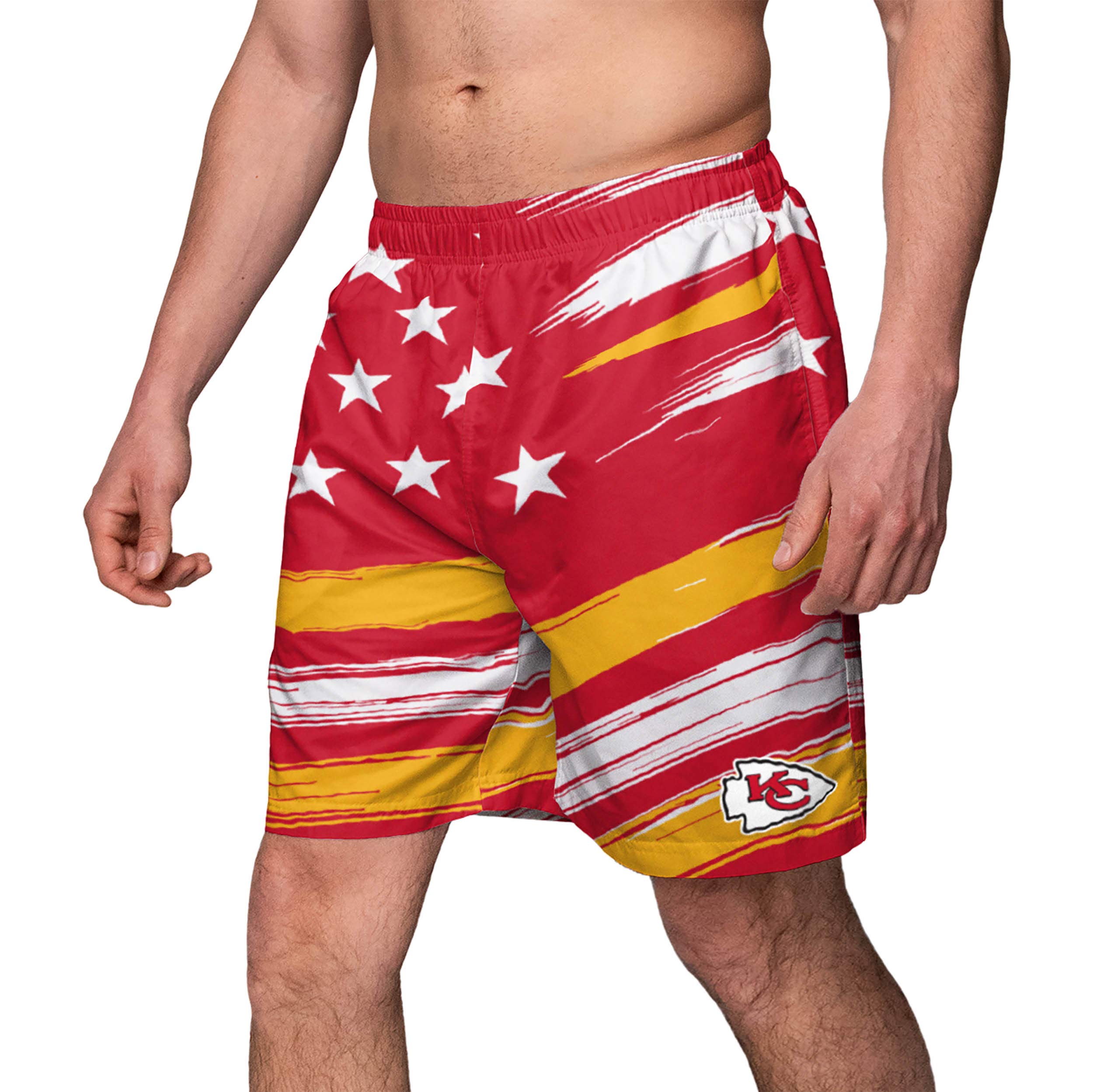 FOCO NFL Men's Americana Swim Trunks - Team Color, Large - Quick-Dry Swim Shorts for Beach, Pool & Water Sports