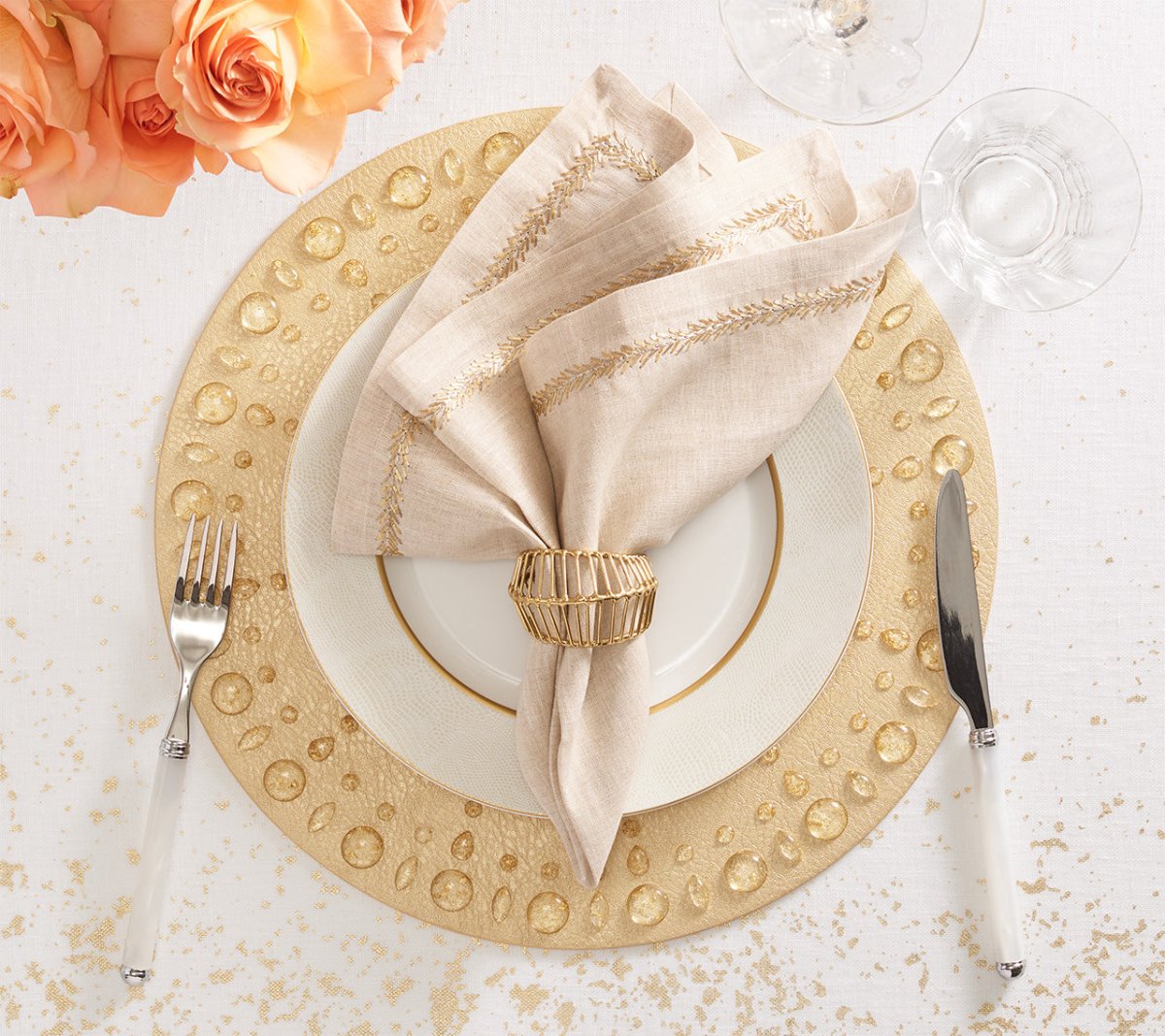 Luxury Gold Dew Drops Placemat Set of 4 - Elegant Table Decor for Dining Room, Wedding, Party & Home Decor
