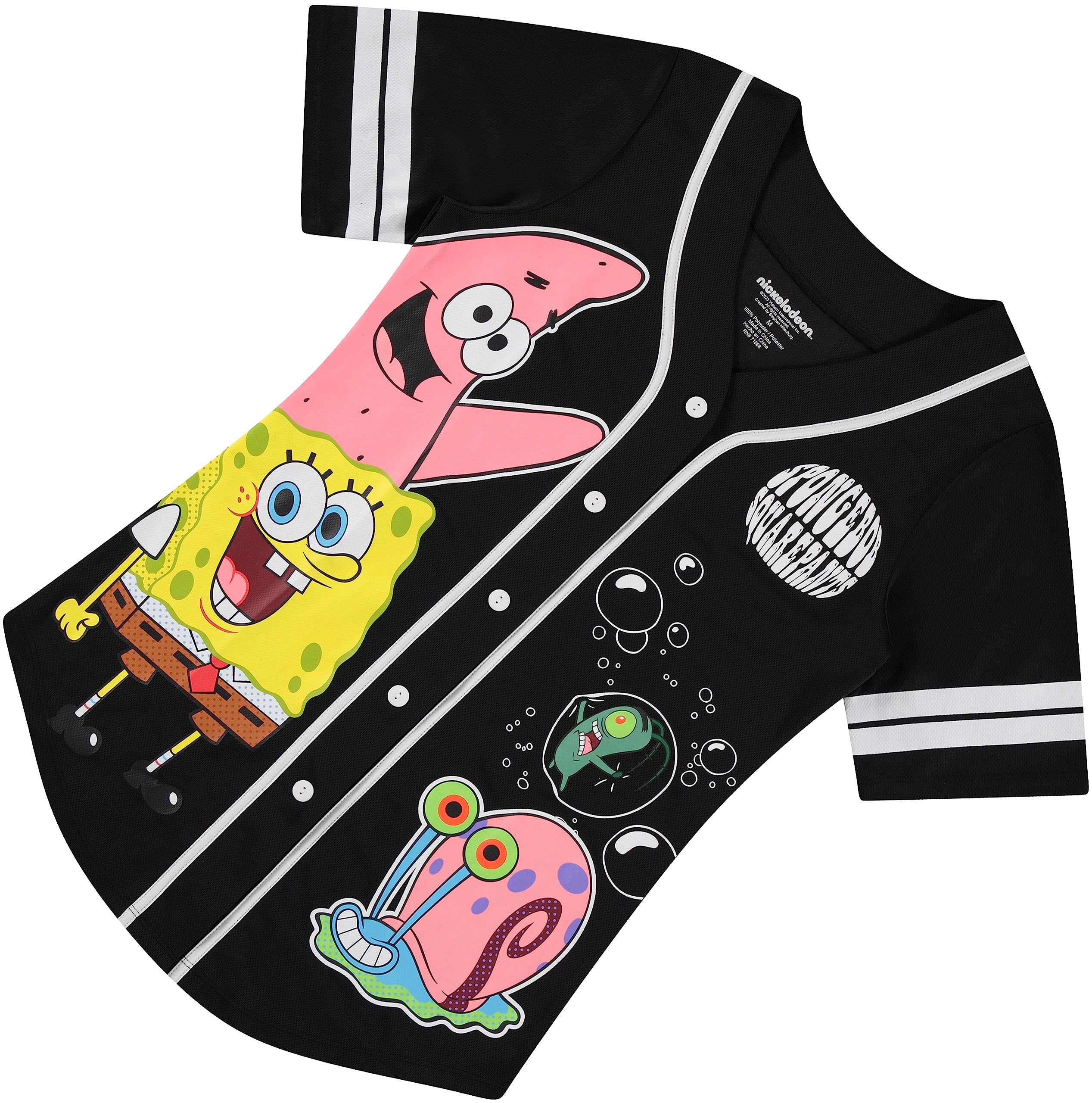 SpongeBob SquarePants Women's Baseball Jersey - Cartoon Character Mesh Button Down Shirt (Spongebob, Mr Krabs, Squidward, Patrick) - Casual Wear, Cosplay, Halloween Costume, Themed Parties