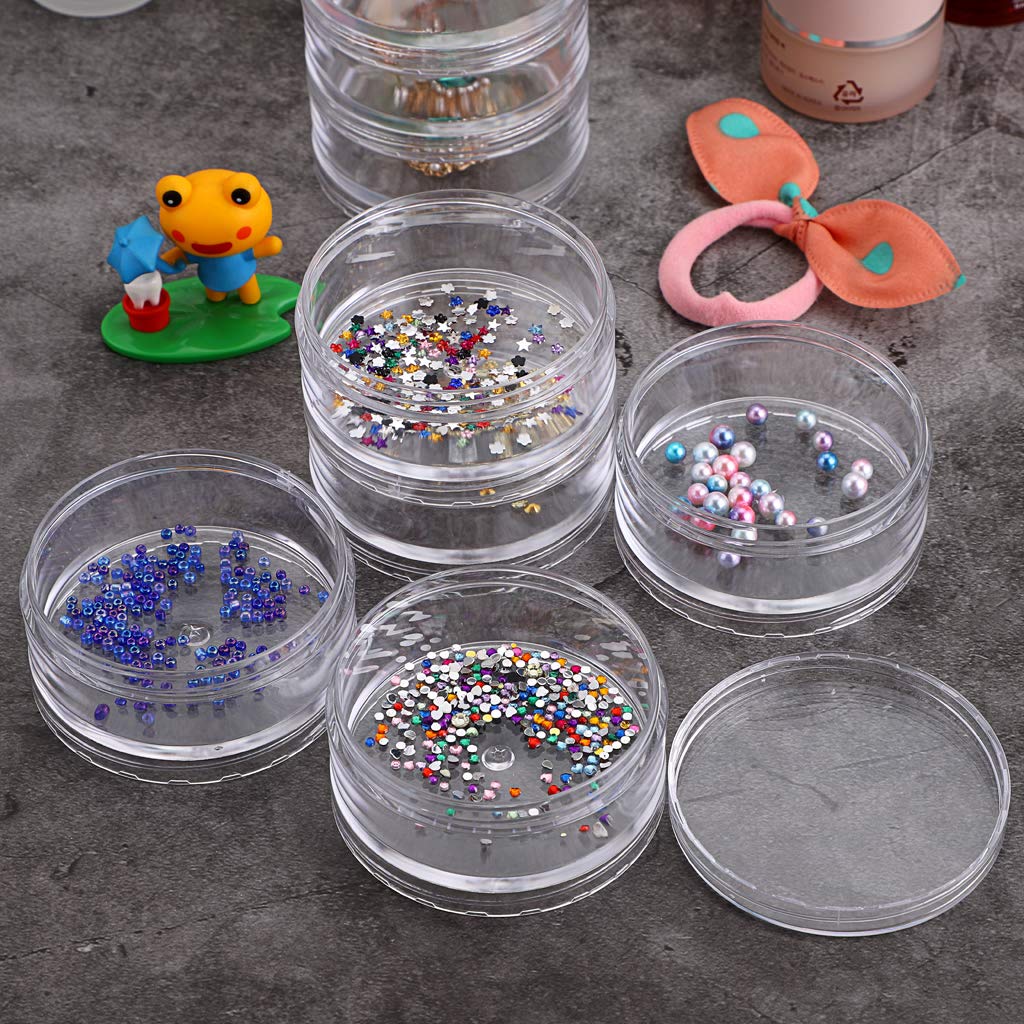 Hipiwe 2 Pack Clear Plastic Round Storage Jars with 5 Compartments - Organizer Box for Jewelry, Beads, Pills, Sewing & Craft Supplies | Perfect for Home, Office & DIY Projects Storage