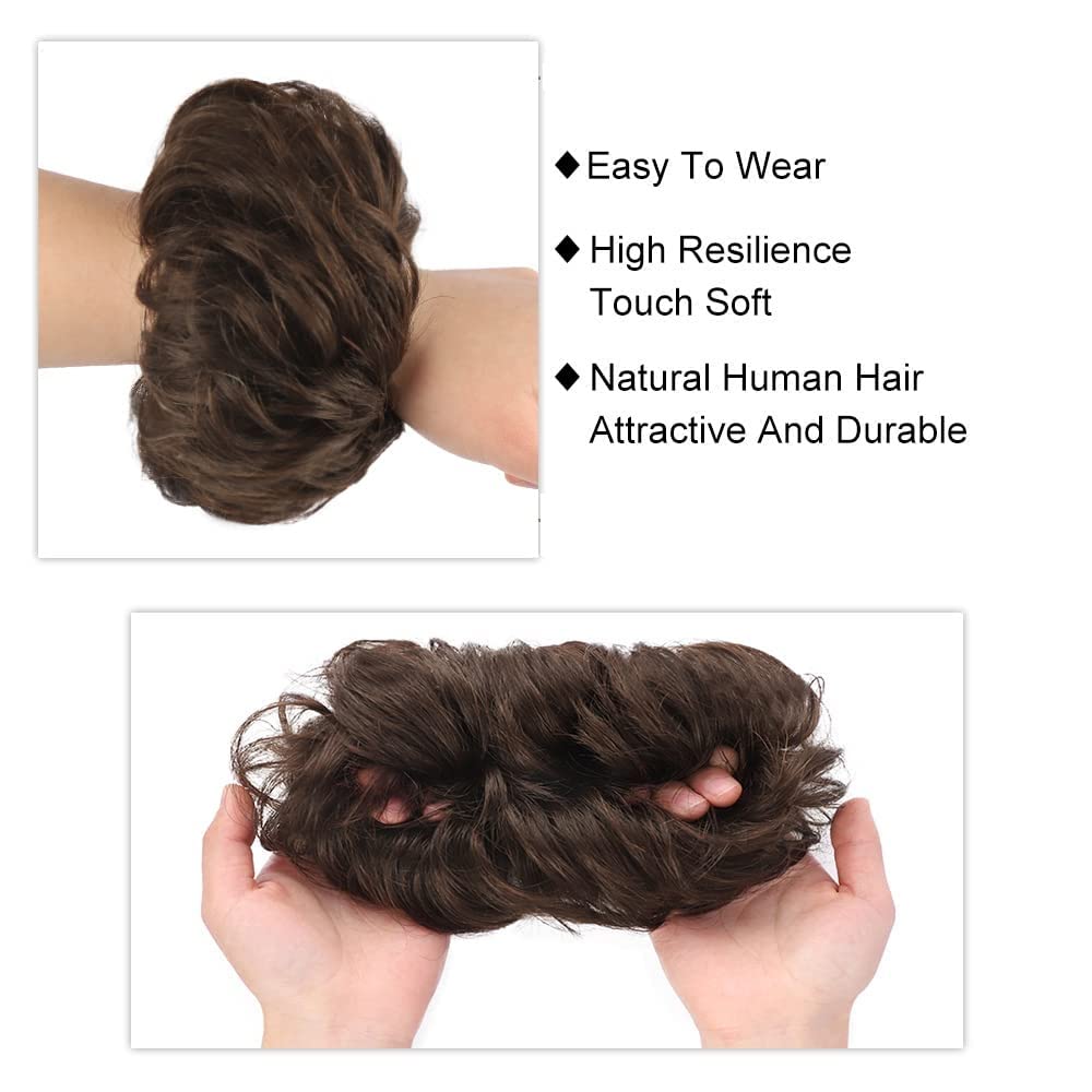 BeatStock 1PC Messy Bun Hair Extension - Brown Synthetic Hairpiece with Elastic Band for Easy Updo Hairstyles | Perfect for Daily Wear, Parties, and Special Occasions