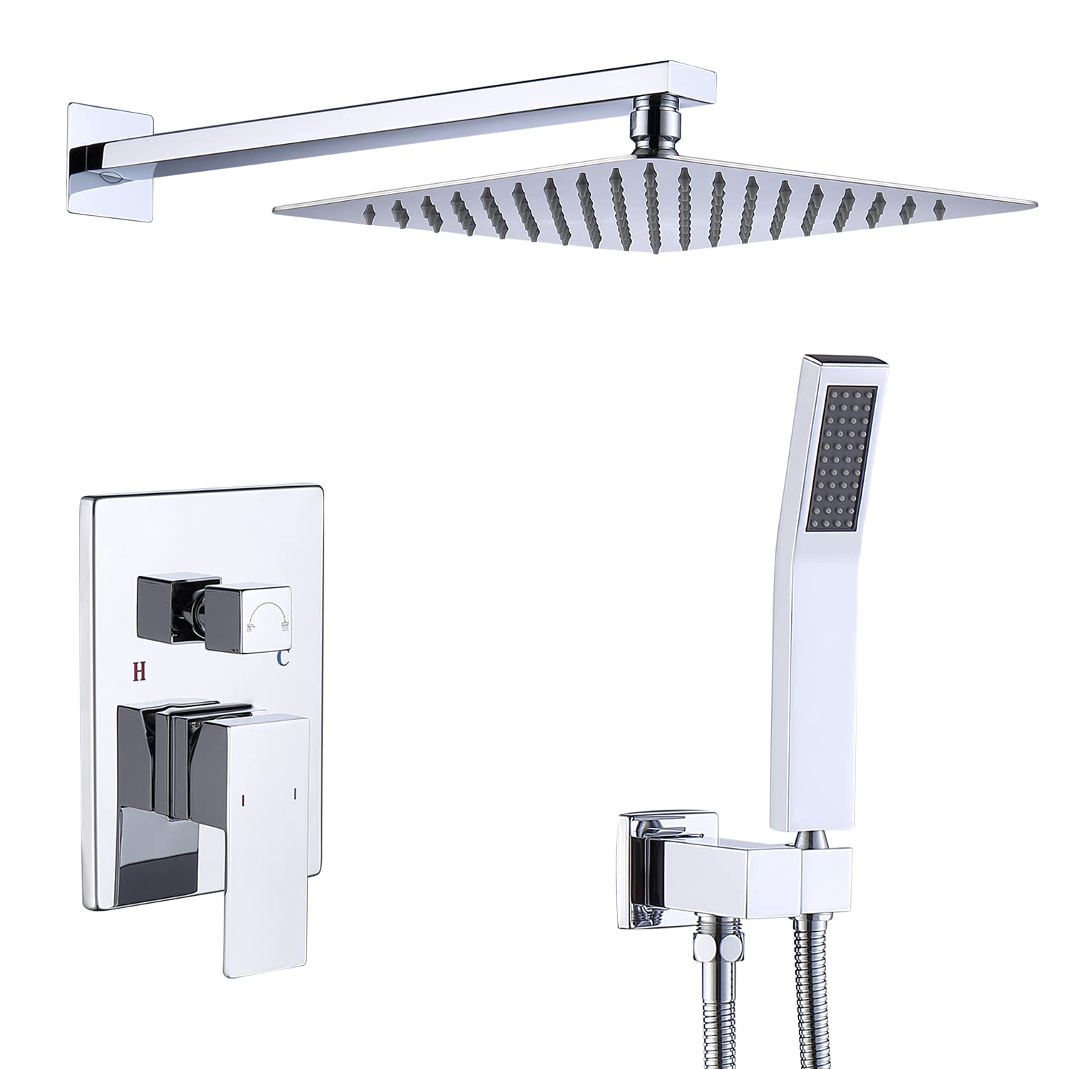 Colilove Wall Mounted Shower System - 12 Inch Rainfall Shower Head & Handheld Combo Set with Brass Valve (Chrome Finish) | Perfect for Bathroom Remodeling & Spa-Like Shower Experience