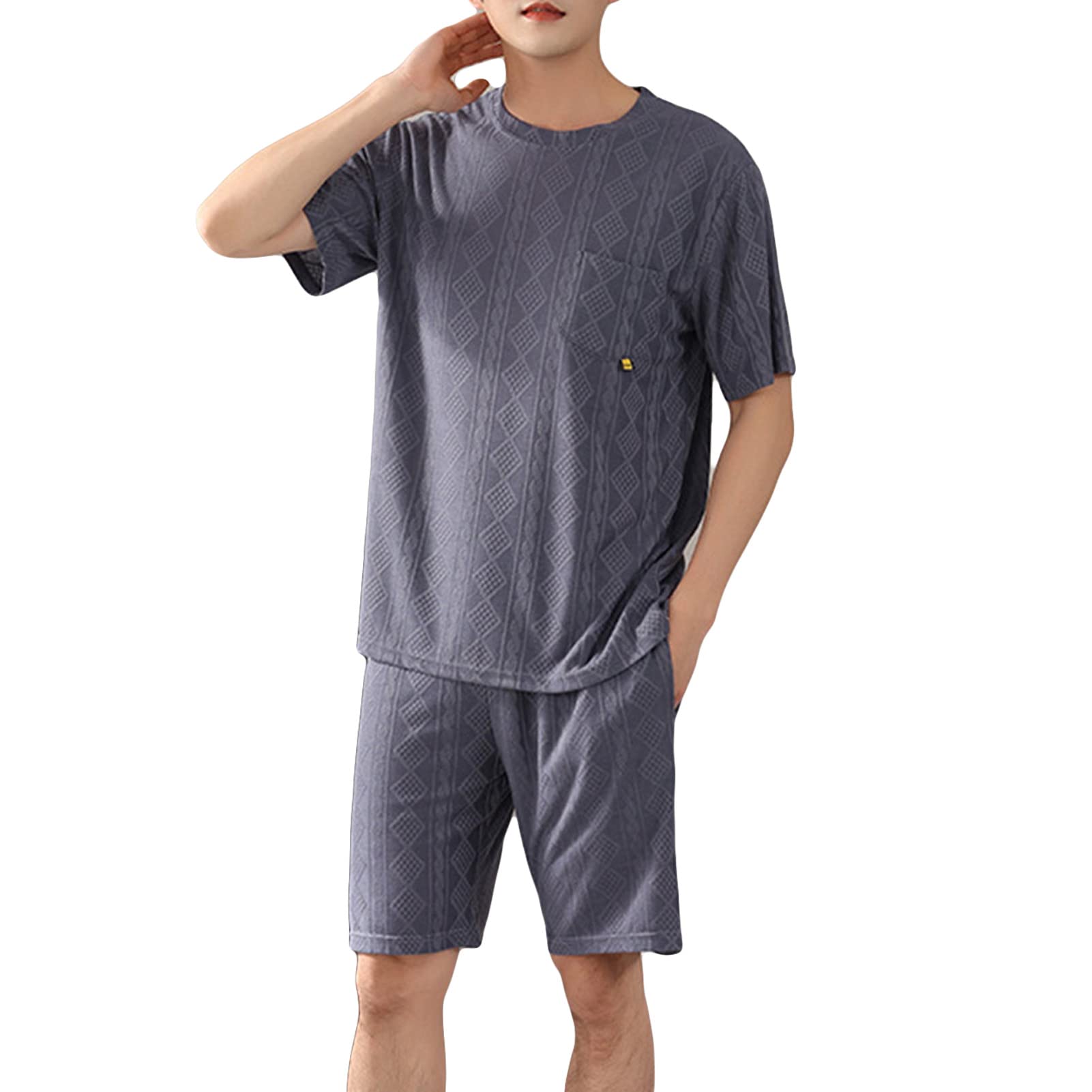 Men's Cotton Short Sleeve Pajama Set - Soft Summer Sleepwear & Lounge Outfit with Raglan Top & Shorts - Perfect for Nightwear, Home Relaxation & Vacation Comfort