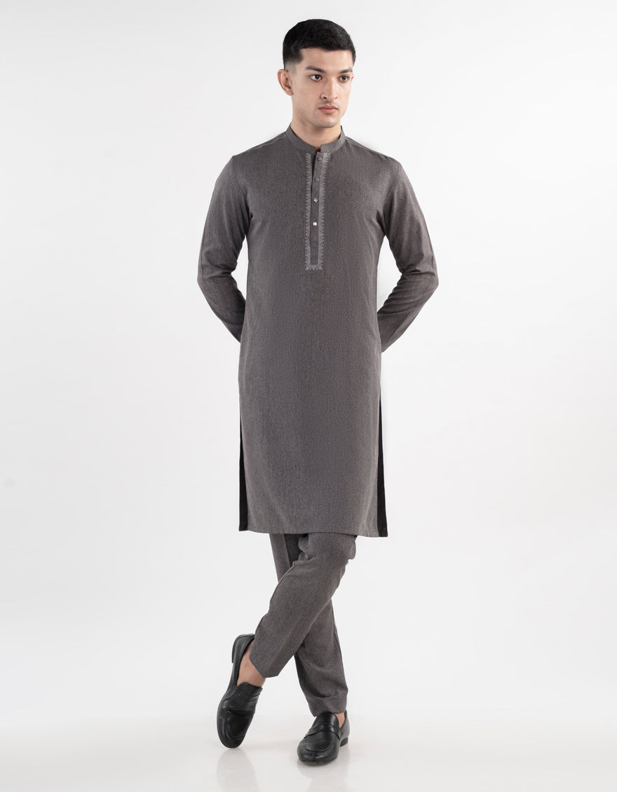 Stylish Blended Grey Kurta Trouser by J. Junaid Jamshed - Comfortable Ethnic Wear for Men - Perfect for Weddings, Festivals & Casual Outings