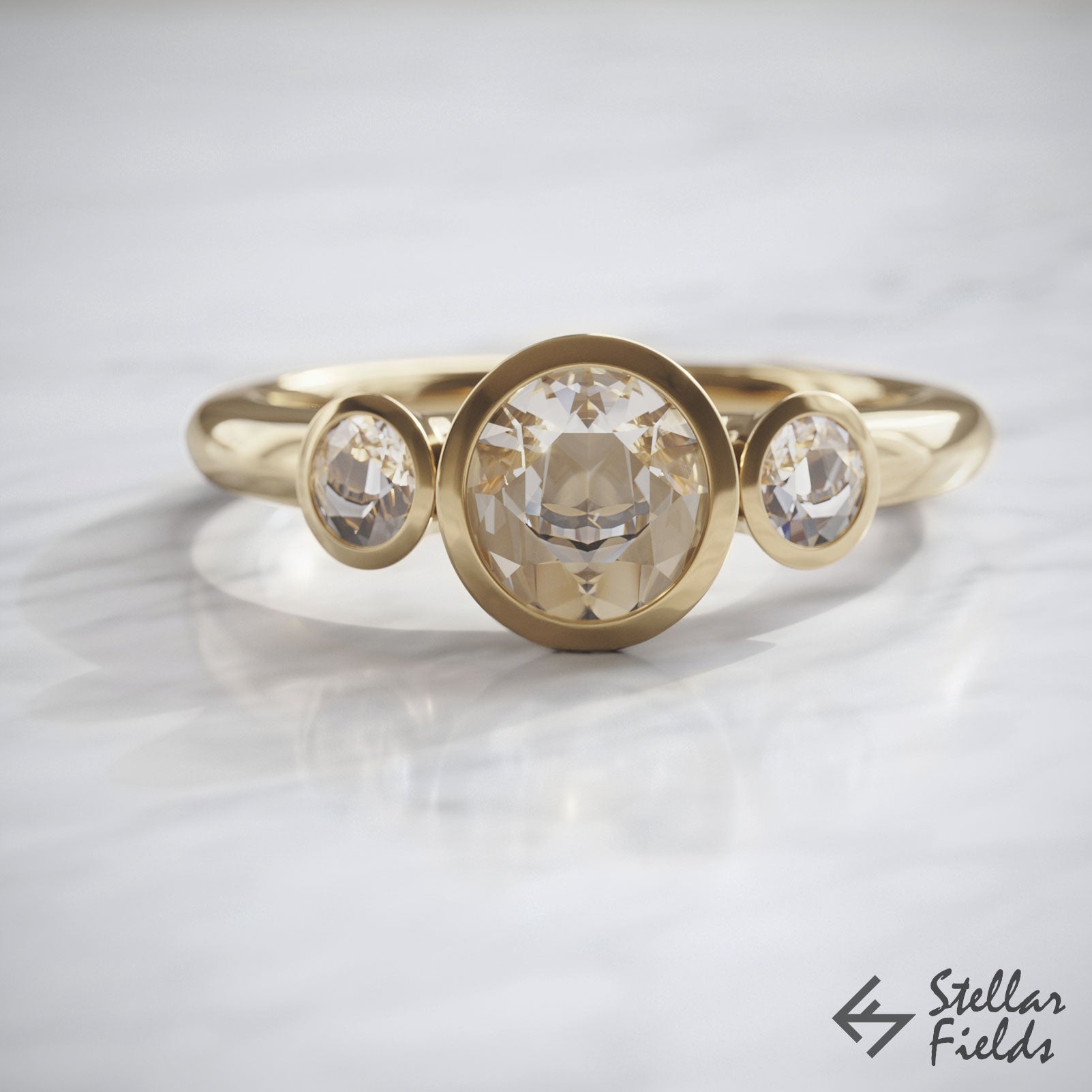 Lab Grown Diamond Three Stone Bezel Engagement Ring for Women - Elegant Wedding Band, Anniversary Gift, Promise Ring for Her