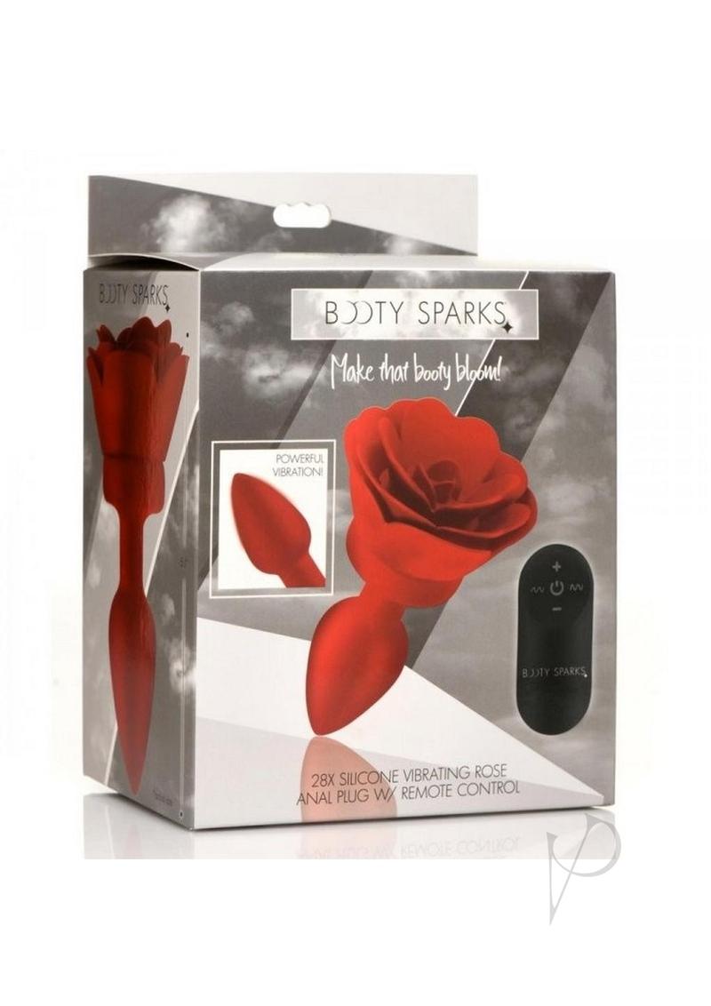Rechargeable Silicone Vibrating Rose Anal Plug with Remote Control - 28X Booty Sparks - Small Size, Red - Perfect for Couples Play & Solo Pleasure
