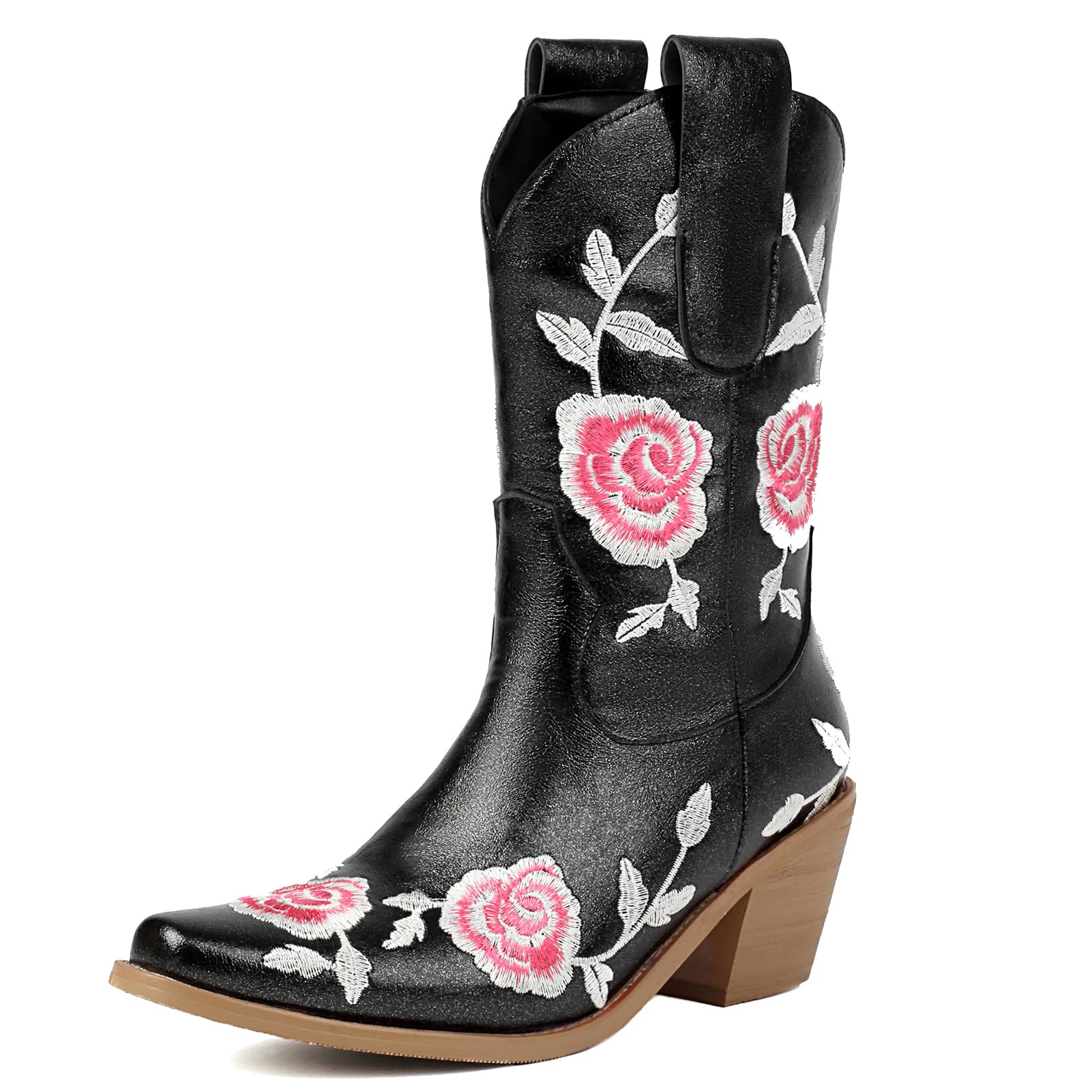 Roimaash Fashion Women's Rose Embroidery Cowgirl Boots - Ankle High Western Cowboy Boots for Country Dancing, Rodeo & Casual Wear