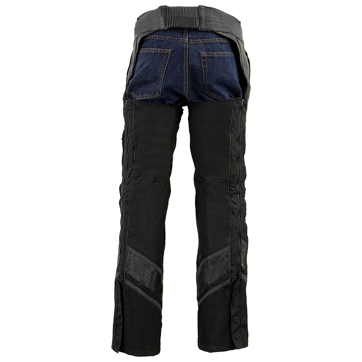 Milwaukee Leather MPM5706 Men's Black Vented Textile Motorcycle Chaps with Leather Trim - Durable Riding Gear for Harley, Cruiser & Adventure Bikes