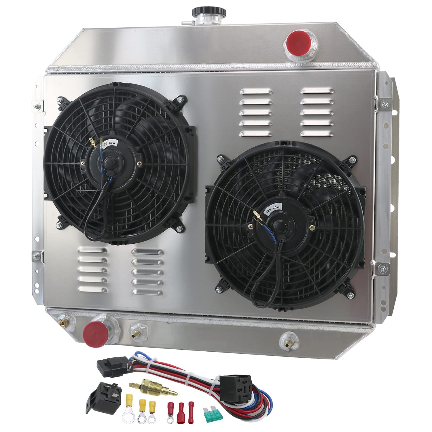 Aluminum Radiator for Ford F150 F250 F350 & Bronco (1966-1979) - 3 Row Heavy Duty Cooling System with Shroud, Fan & Relay Kit - Perfect for Off-Roading, Towing & High-Performance Upgrades