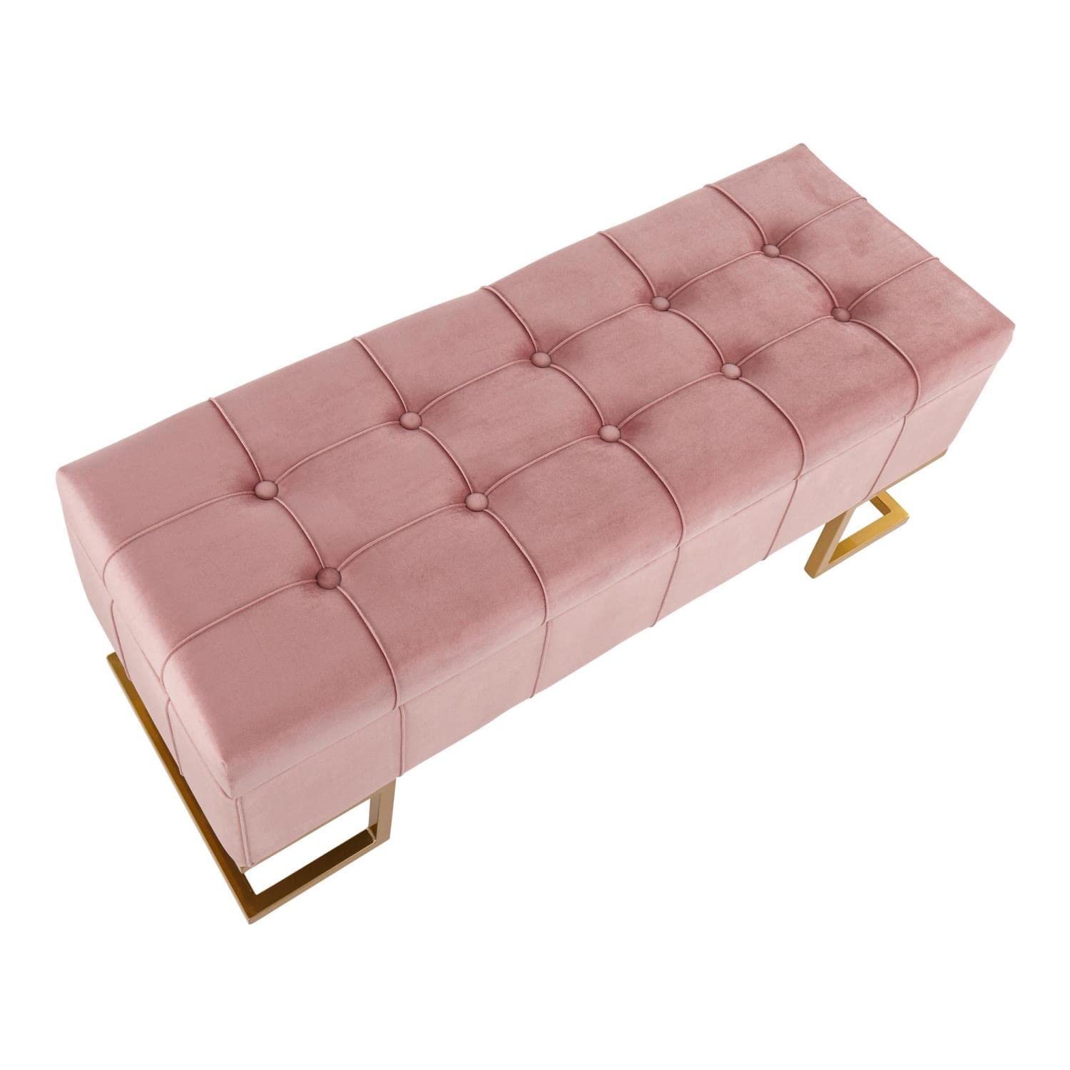 LumiSource Midas Velvet Upholstered Storage Bench - Entryway & Bedroom Organizer with Hidden Storage | Perfect for Small Spaces, Hallway Seating & Closet Organization