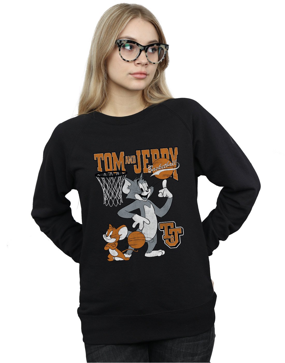 Tom and Jerry Women's Spinning Basketball Graphic Sweatshirt - Cute Cartoon Pullover Hoodie for Casual Wear, Sports Fans & Street Fashion