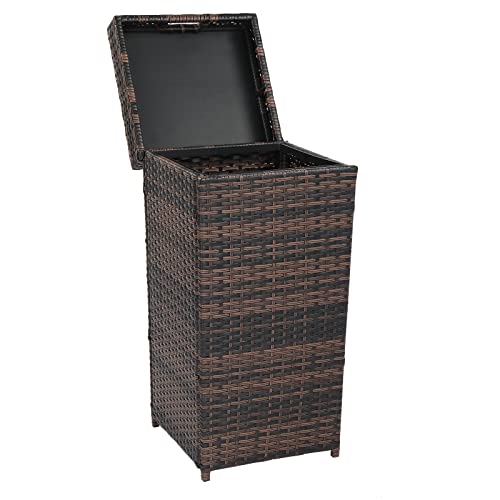 24 Gallon Outdoor Trash Can with Flip Lid - Wicker Rattan Garbage Bin for Kitchen, Backyard, Deck & Patio - Durable Hand-Woven Design with Cut-in Handle - Perfect for Outdoor Entertaining & Waste Management