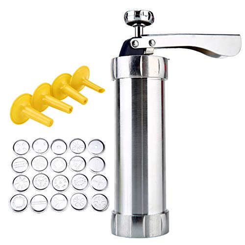 TYI Sugar Craft Cake Cookie Press Kit - 20 Stainless Steel Discs & Storage Case - Clay Extruder Gun for Baking, Decorating Cookies & Fondant - Perfect for Home Bakers & DIY Cake Decorating