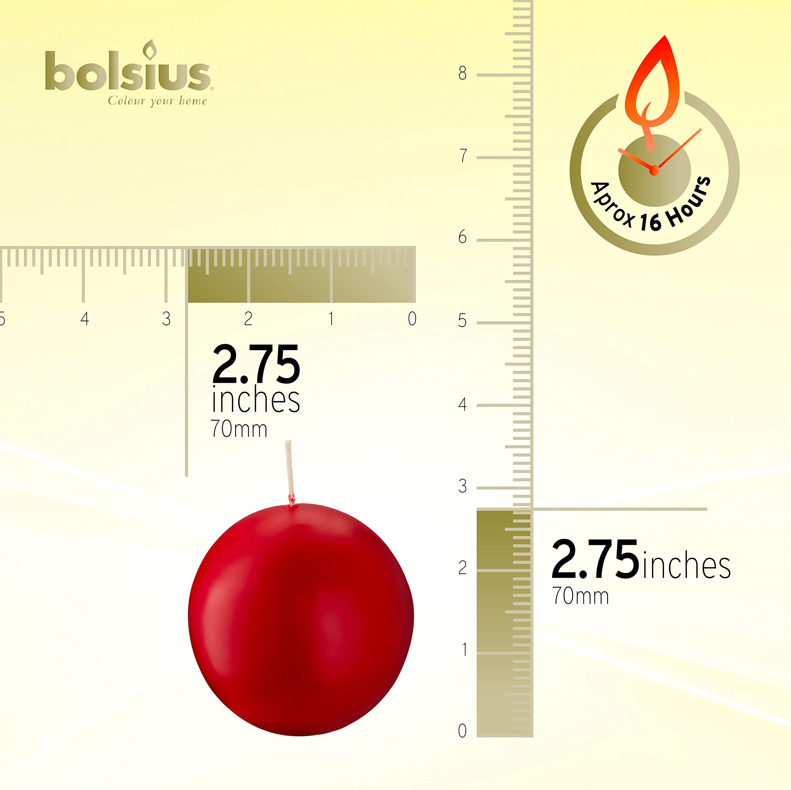 Bolsius Set of 2 Red Ball Candles - 2.75 Inch Unscented Dinner Candles - Dripless Clean Burning Smokeless Candles for Wedding, Party & Special Occasions - Perfect for Romantic Dinners, Table Centerpieces and Holiday Decorations