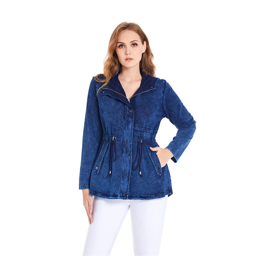 Women's Plus Size Denim Jacket - Stretch Comfort Spring Casual Hooded Jacket for Everyday Wear, Outdoor Activities & Layering
