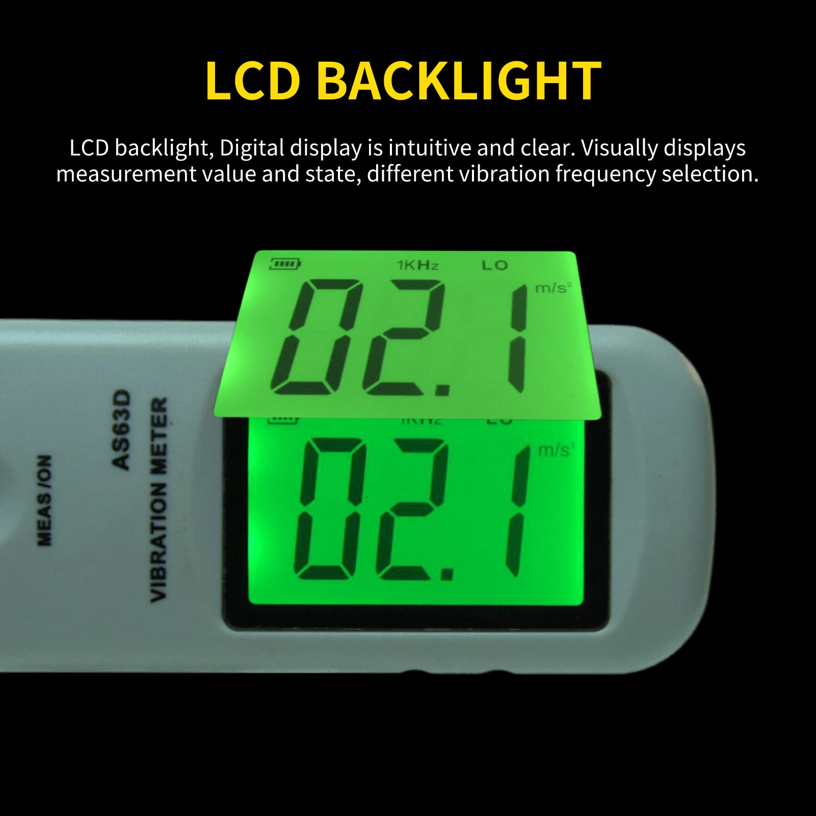 AS63D Digital Vibration Meter - LCD Backlit Pen-Type Vibrometer with 2 Probes | Handheld Vibration Analyzer Tester for Industrial Equipment & Machinery Maintenance | Includes Storage Case
