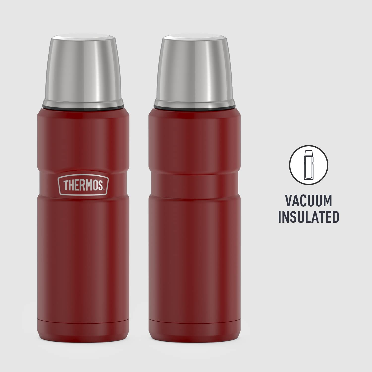 THERMOS Stainless King Vacuum-Insulated Compact Water Bottle - 16oz, Rustic Red - Keeps Drinks Hot/Cold for Hours - Perfect for Hiking, Camping & Office Use