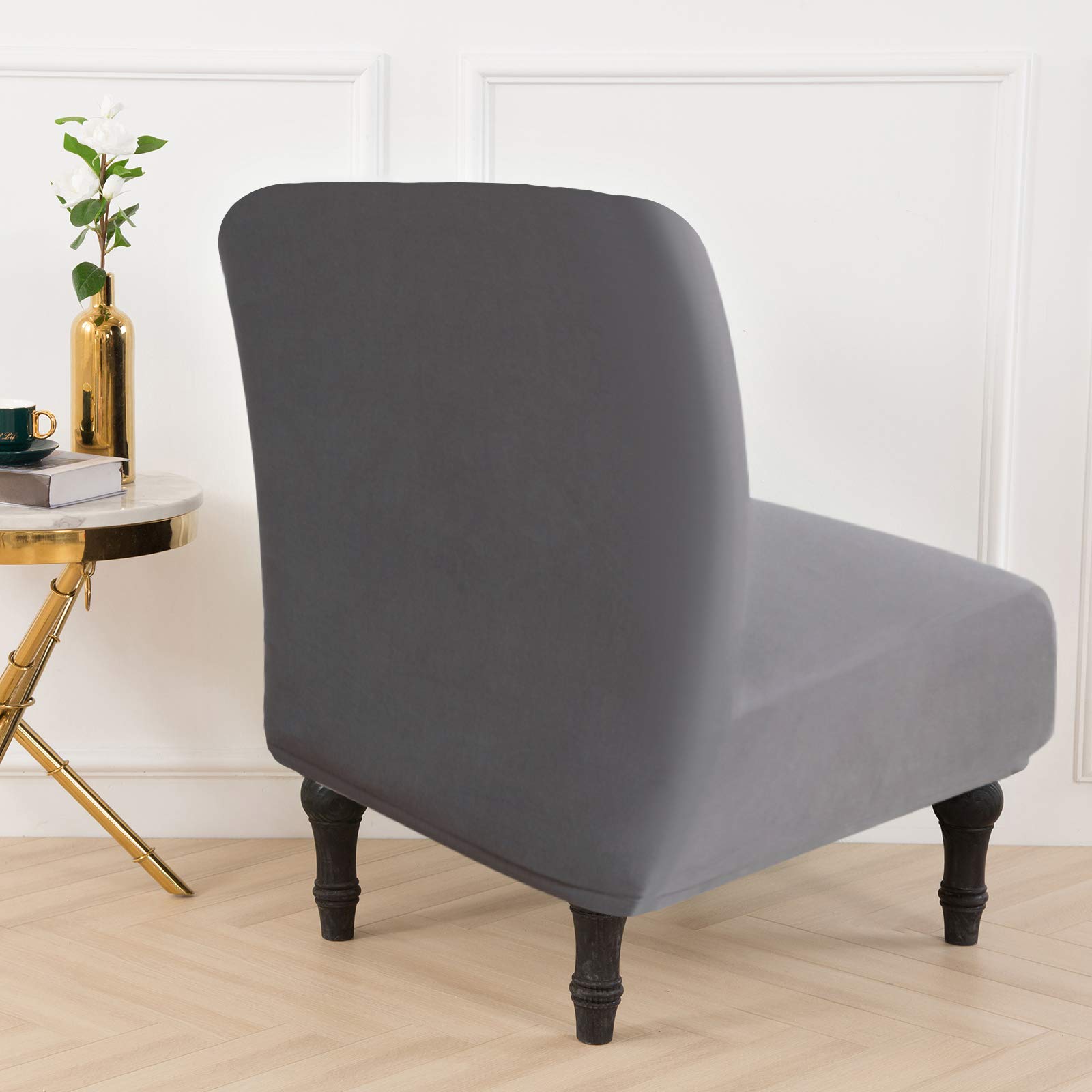 Stretchable Armless Accent Chair Slipcover - Large Universal Fit, Thin Fabric Furniture Protector for Living Room, Washable & Removable - Perfect for Home, Hotel & Office Use (Grey)