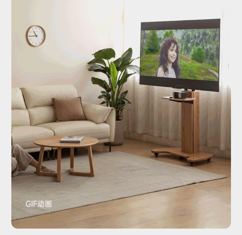 Solid Oak Wood TV Stand with Wheels - Mobile Floor TV Cabinet for Living Room, Bedroom & Home Theater - Easy to Move & Space Saving Design