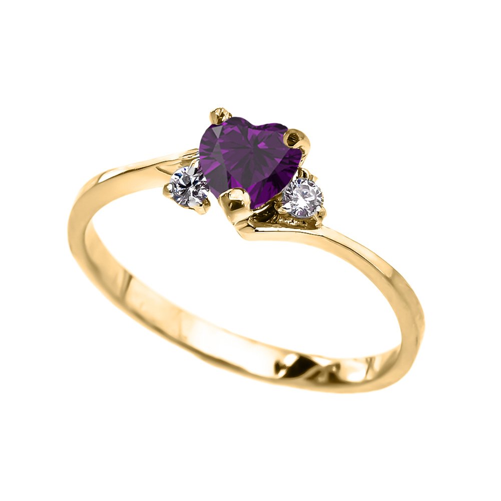 10k Yellow Gold February Birthstone Heart Ring with Cubic Zirconia - Dainty Modern Promise Ring for Women, Valentine's Day Gift, Anniversary Jewelry
