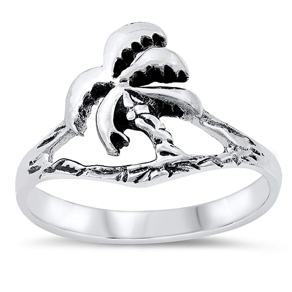 Sterling Silver Palm Tree Beach Ring for Women - Dainty Tropical Jewelry for Summer Vacation, Boho Style, Gift Idea - Perfect for Beach Parties, Travel & Everyday Wear