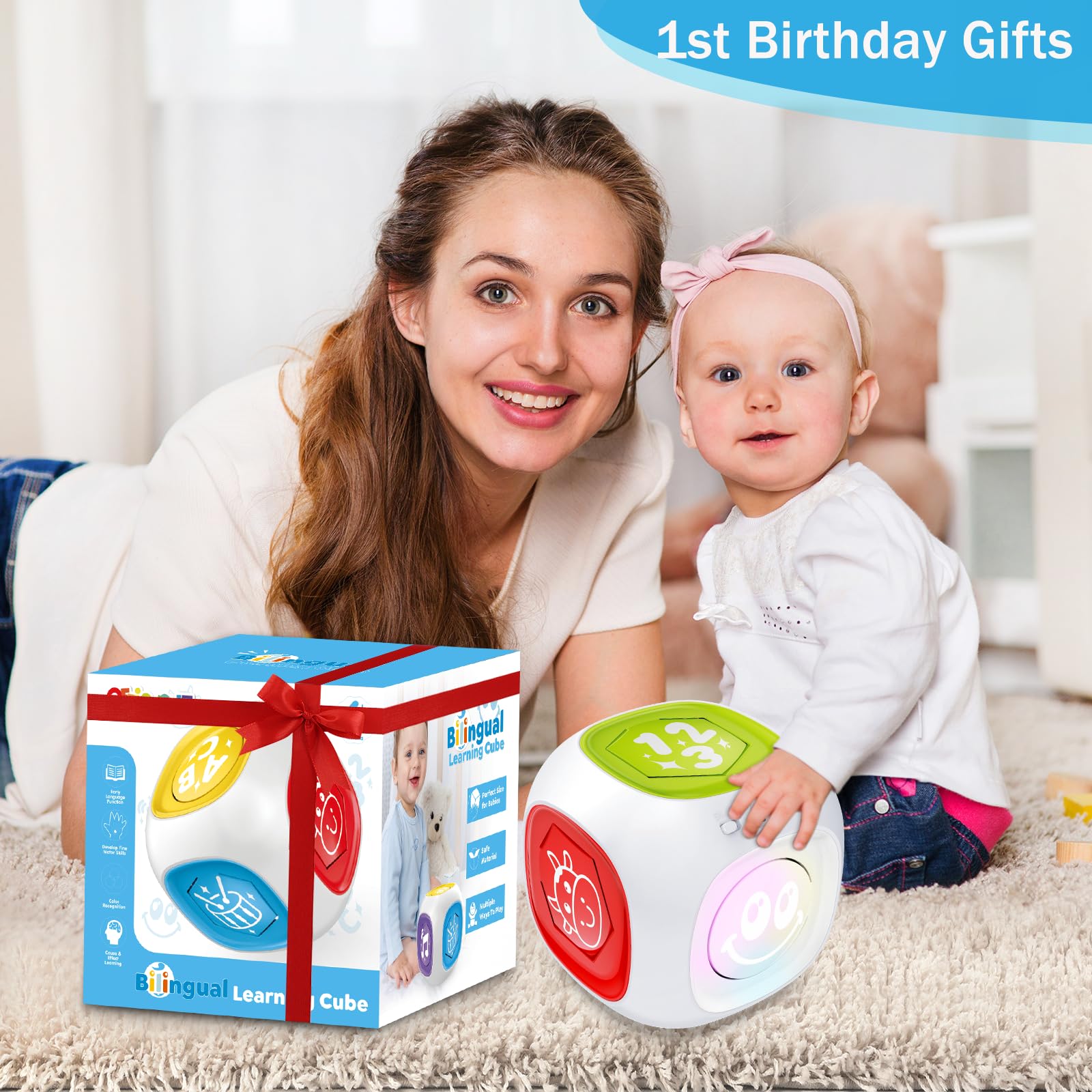 Bilingual Learning Cube Toy for Toddlers 1-2 Years - Musical & Light Up Baby Gift for Christmas & Birthdays